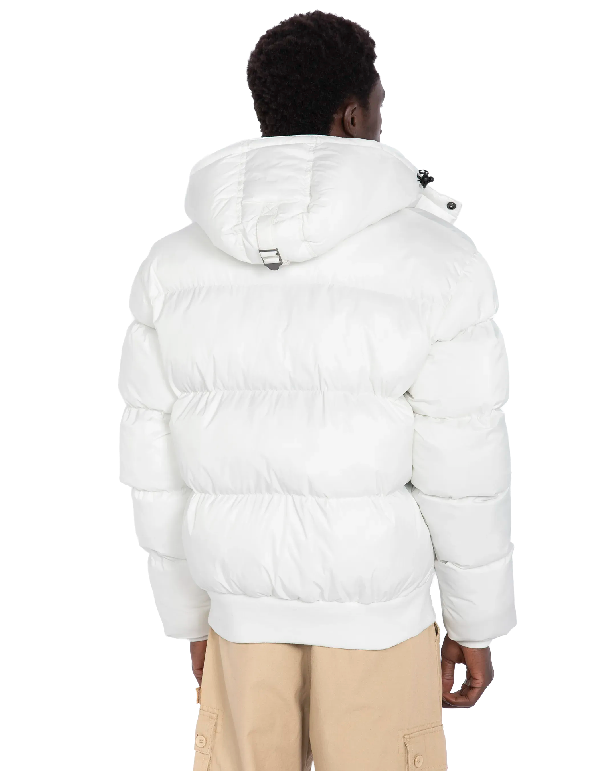 Weiße Kapuze -Down -Jacke, kastenförmiger Schnitt-6