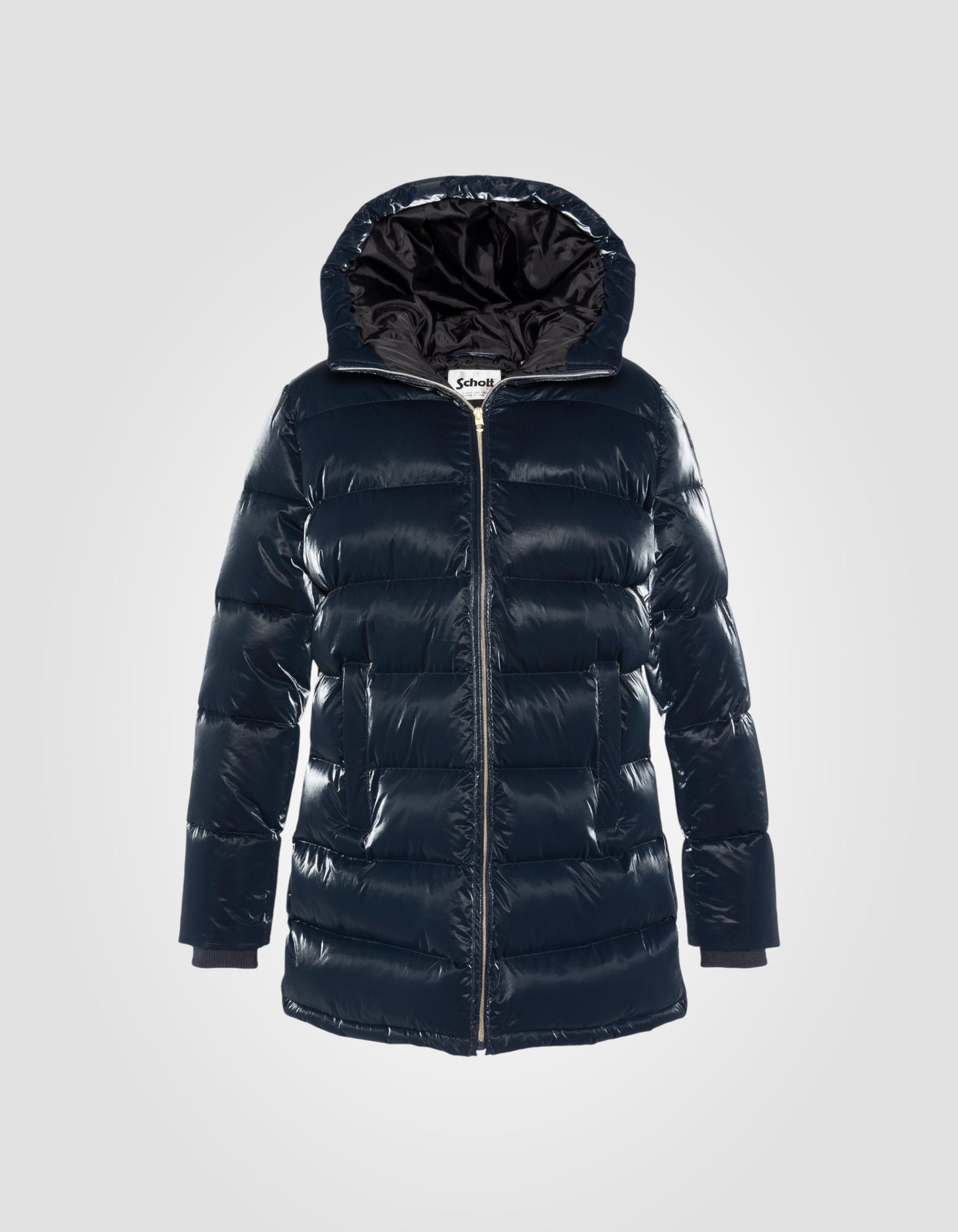 Doudoune longue à capuche effet satinée