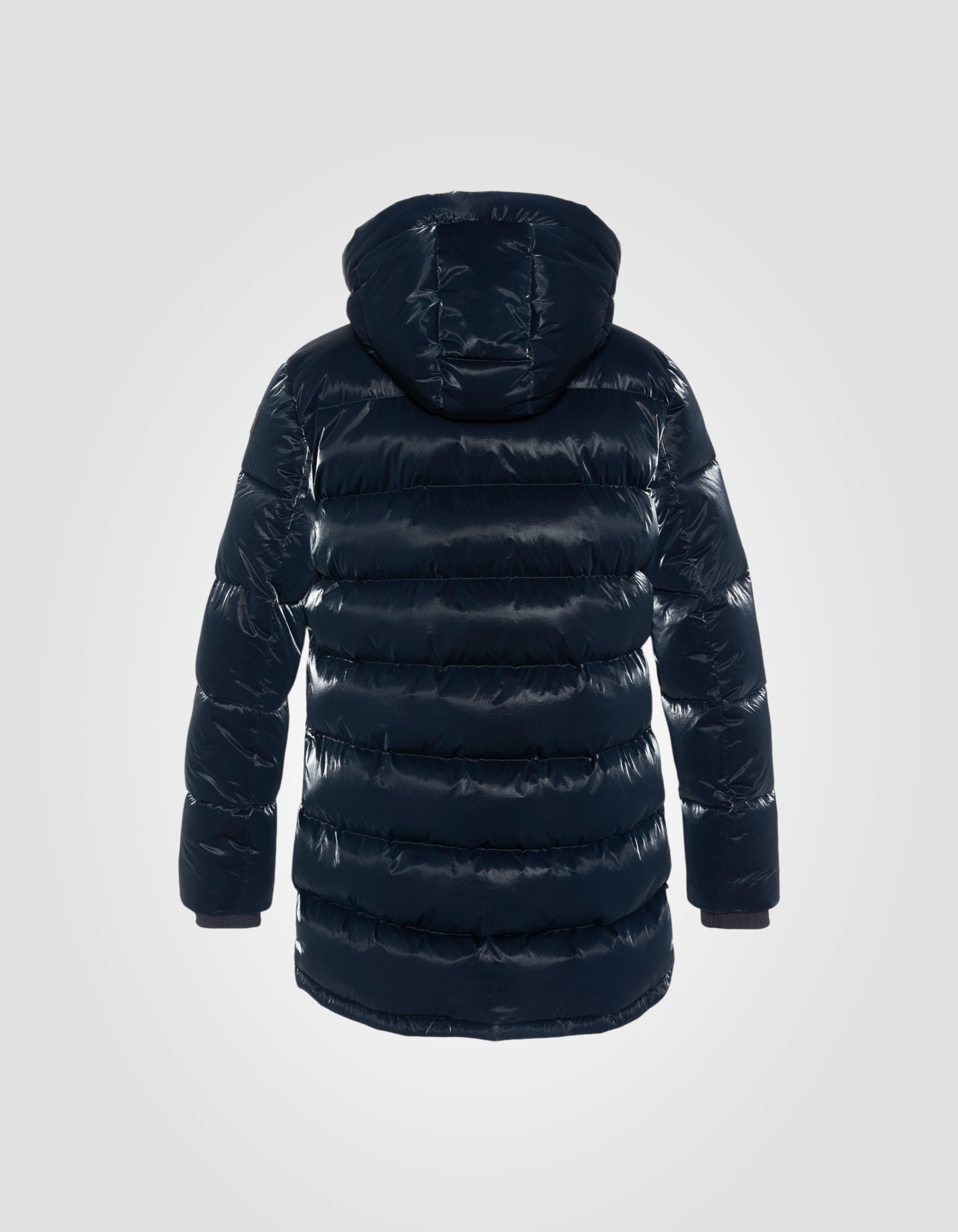 Doudoune longue bleu marine shiny à capuche-8