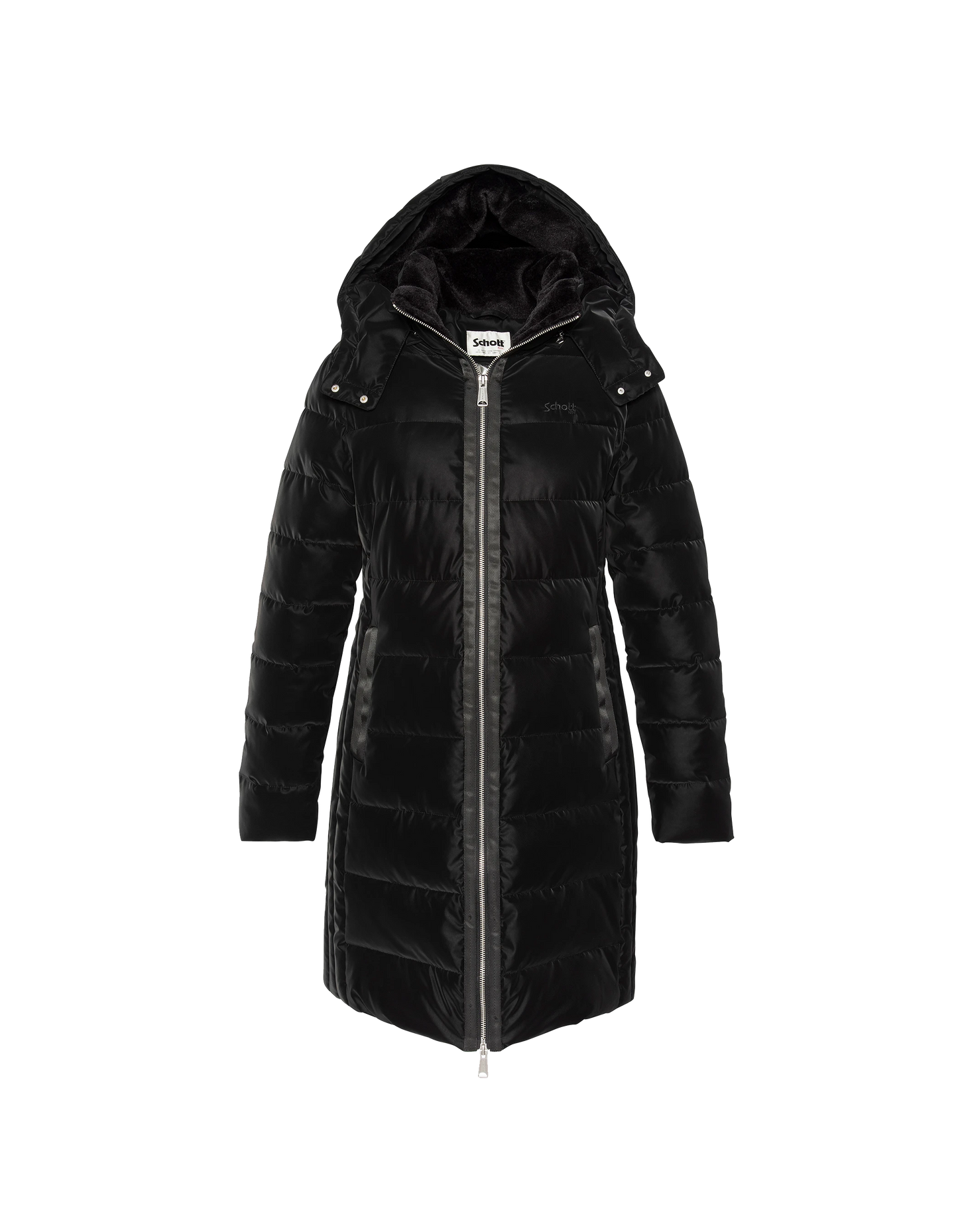 Lunga giacca nera curva con cappuccio