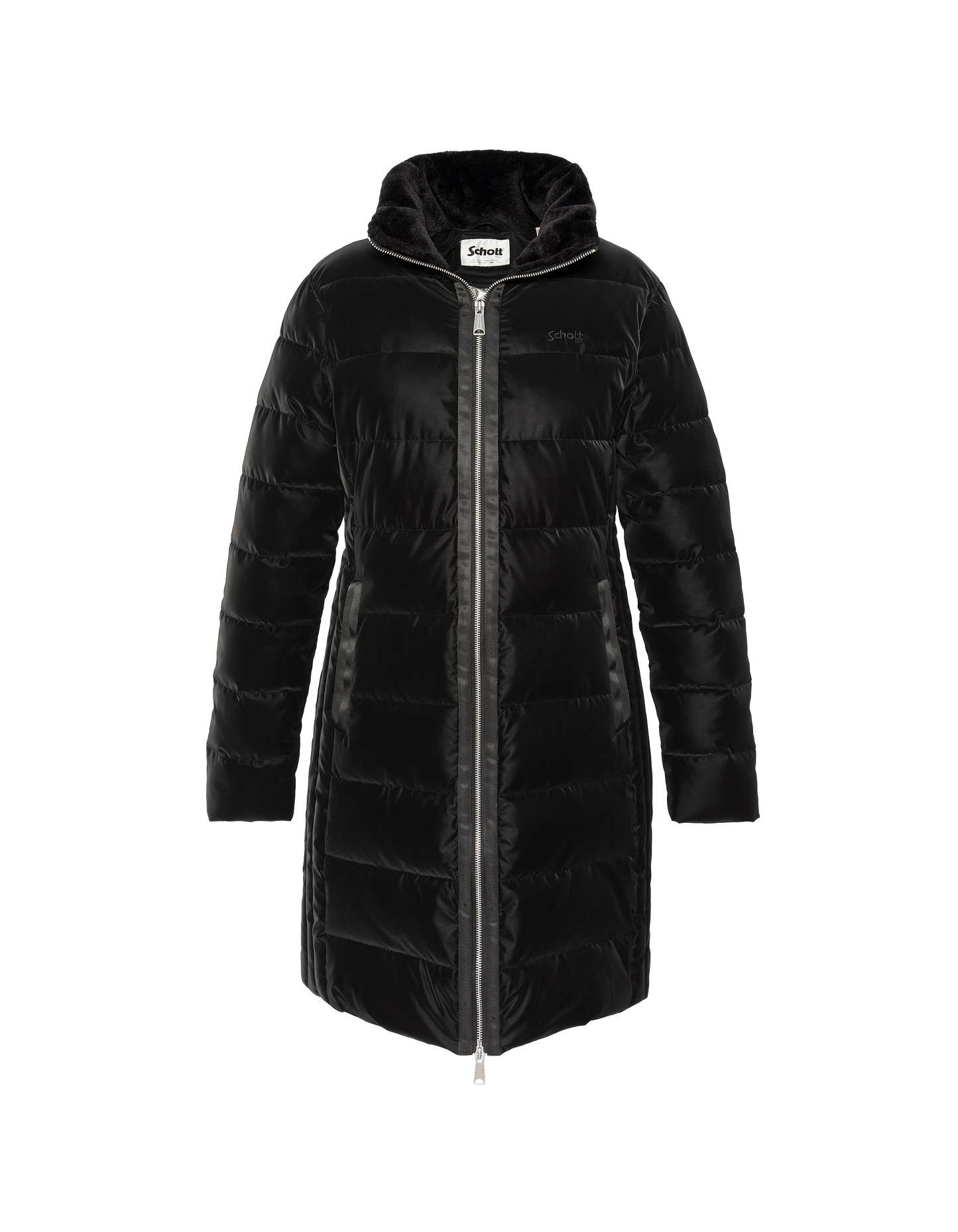 Lunga giacca nera curva con cappuccio