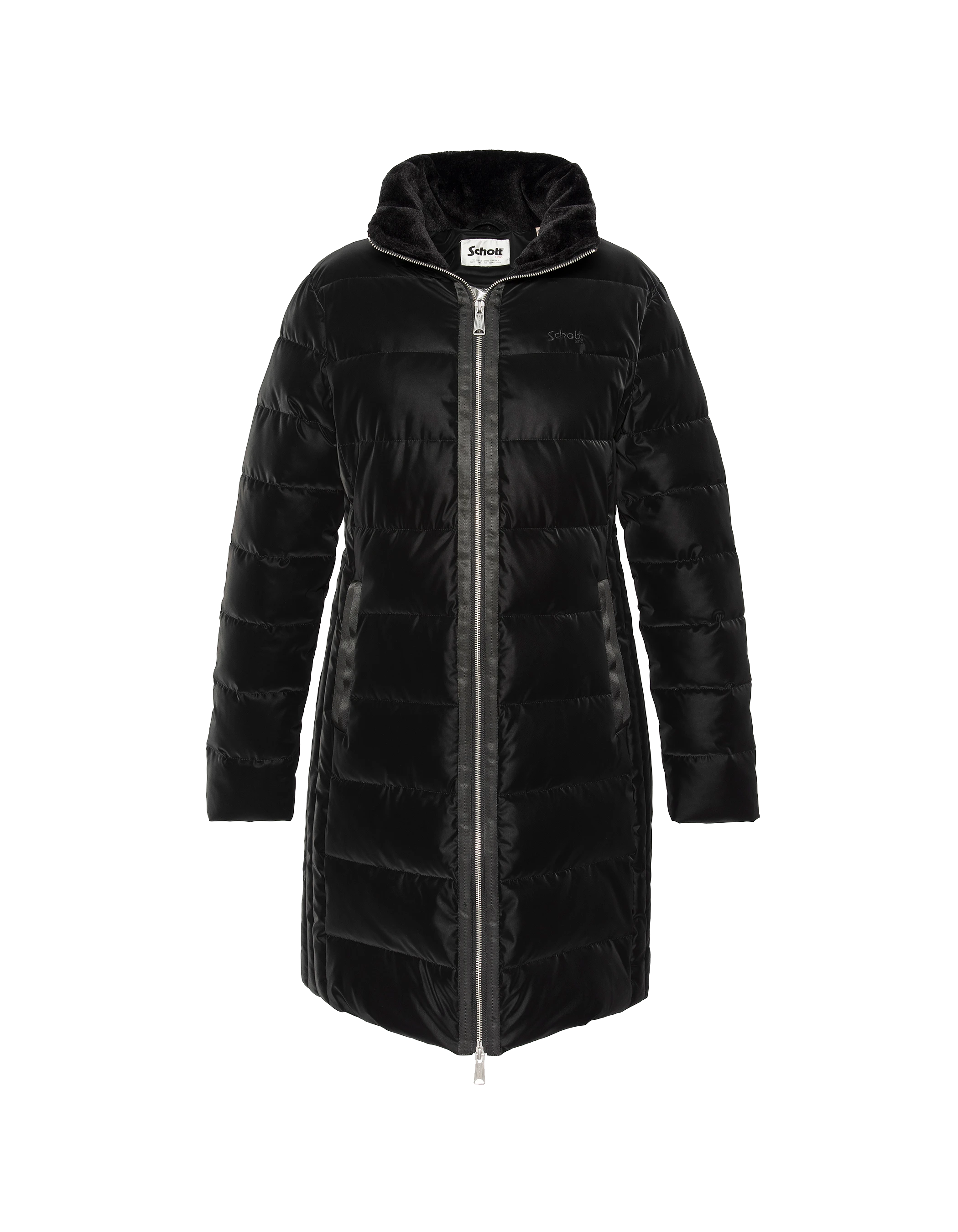 Lunga giacca nera curva con cappuccio-7