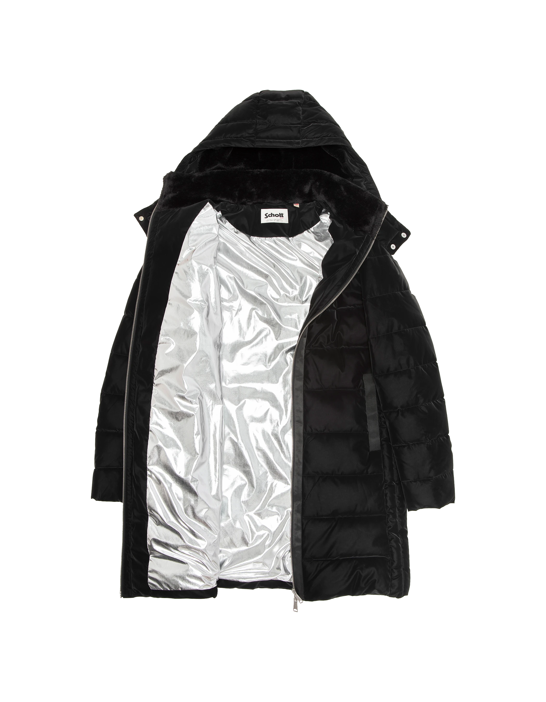 Lunga giacca nera curva con cappuccio-8