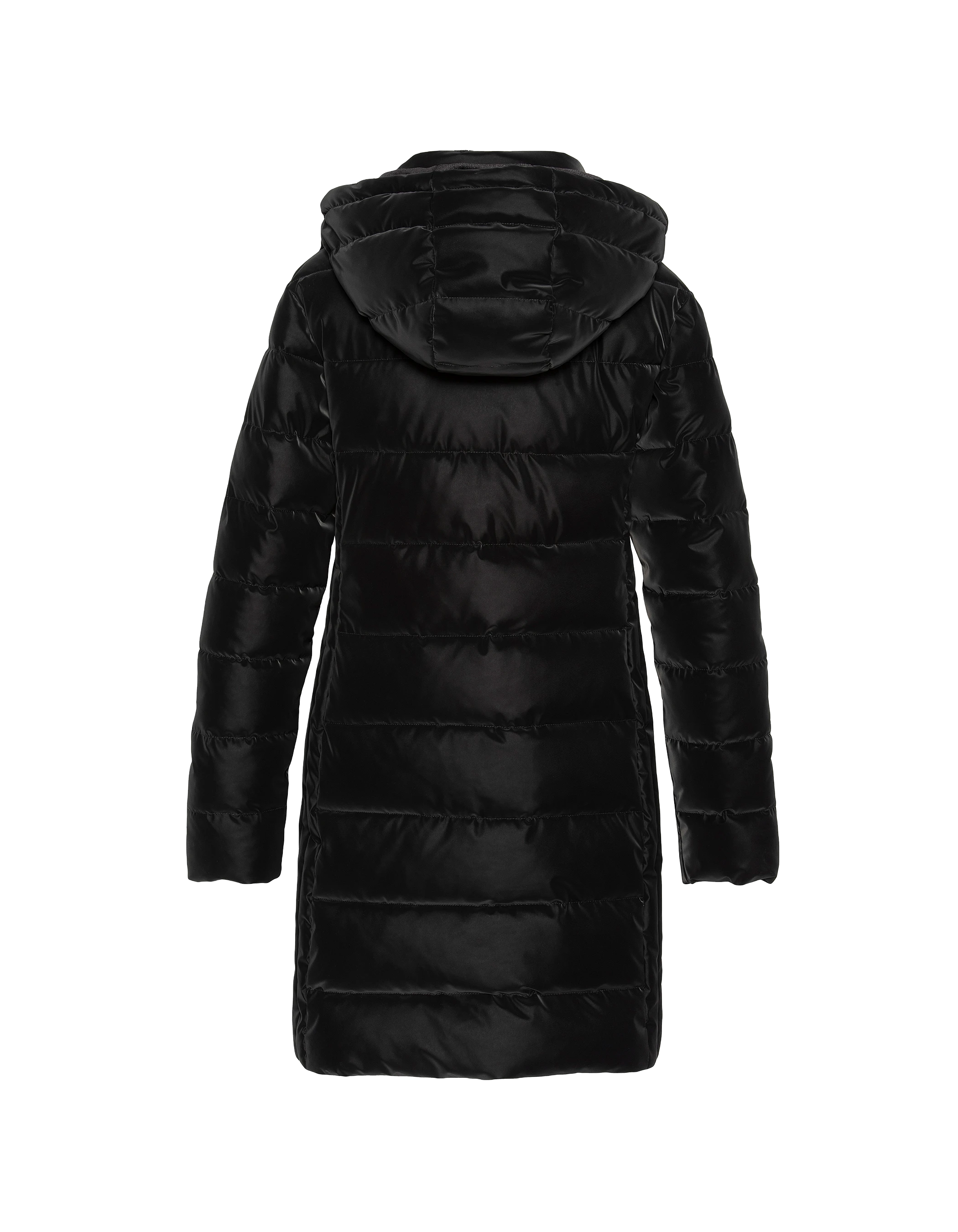 Lunga giacca nera curva con cappuccio-9