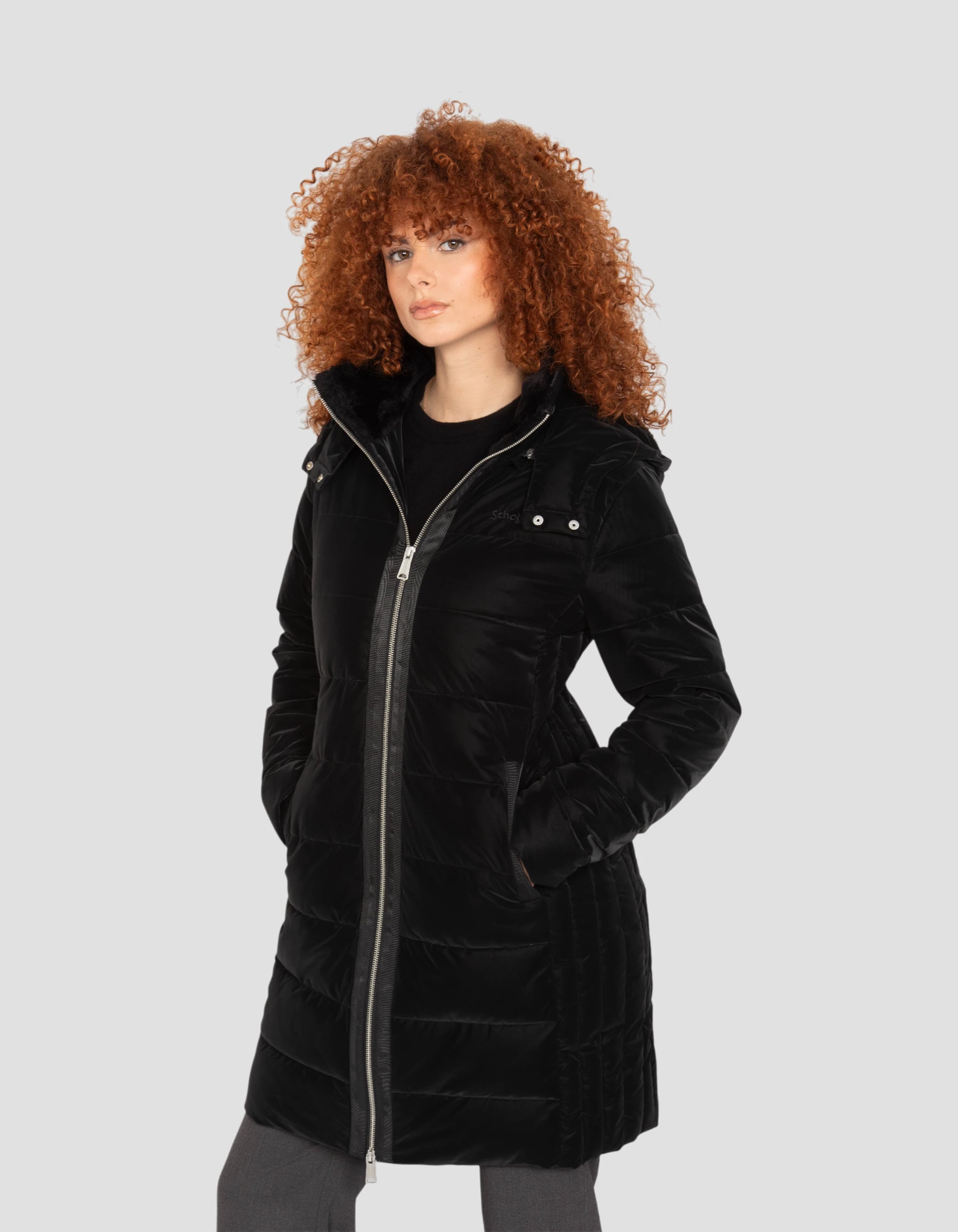 Lunga giacca nera curva con cappuccio-3