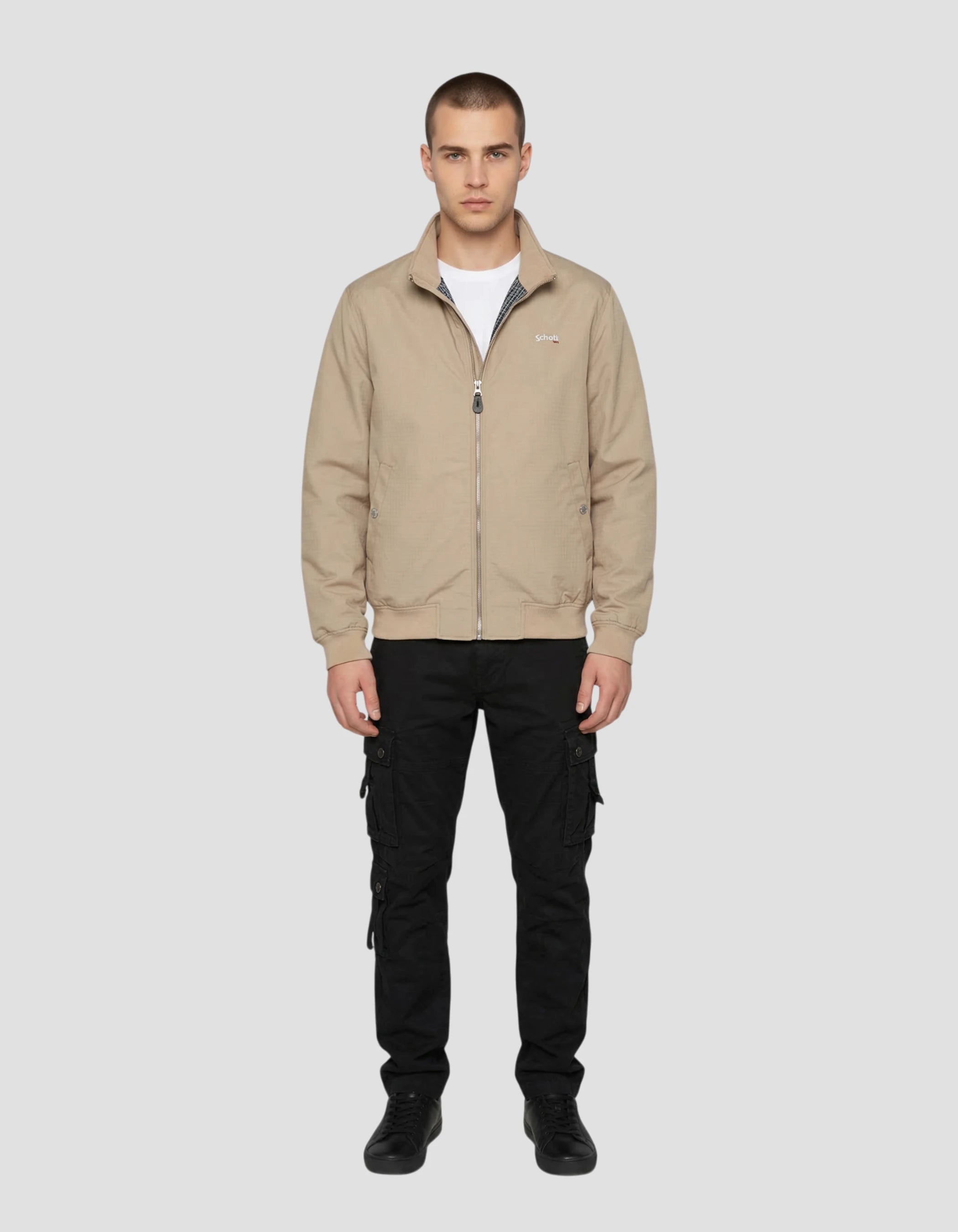 Beige casual jacket with checked lining-1