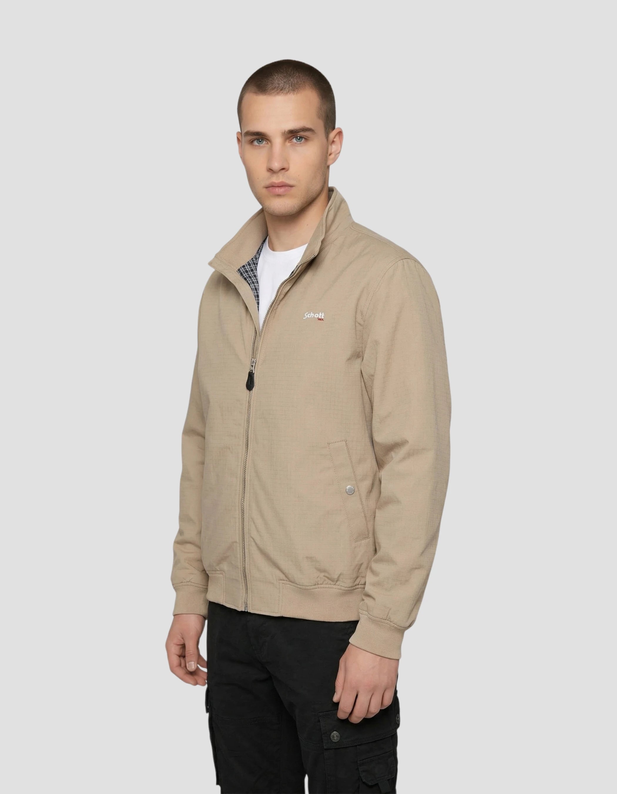 Beige casual jacket with checked lining-3