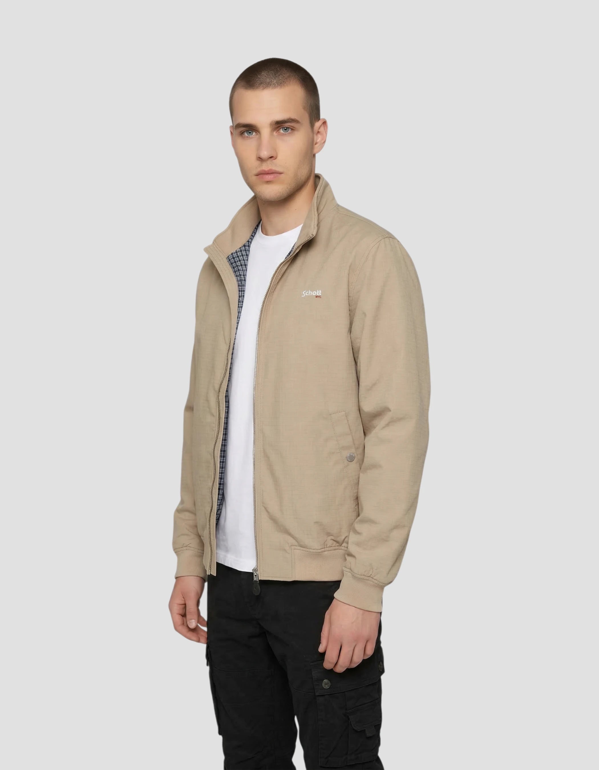Beige casual jacket with checked lining-4