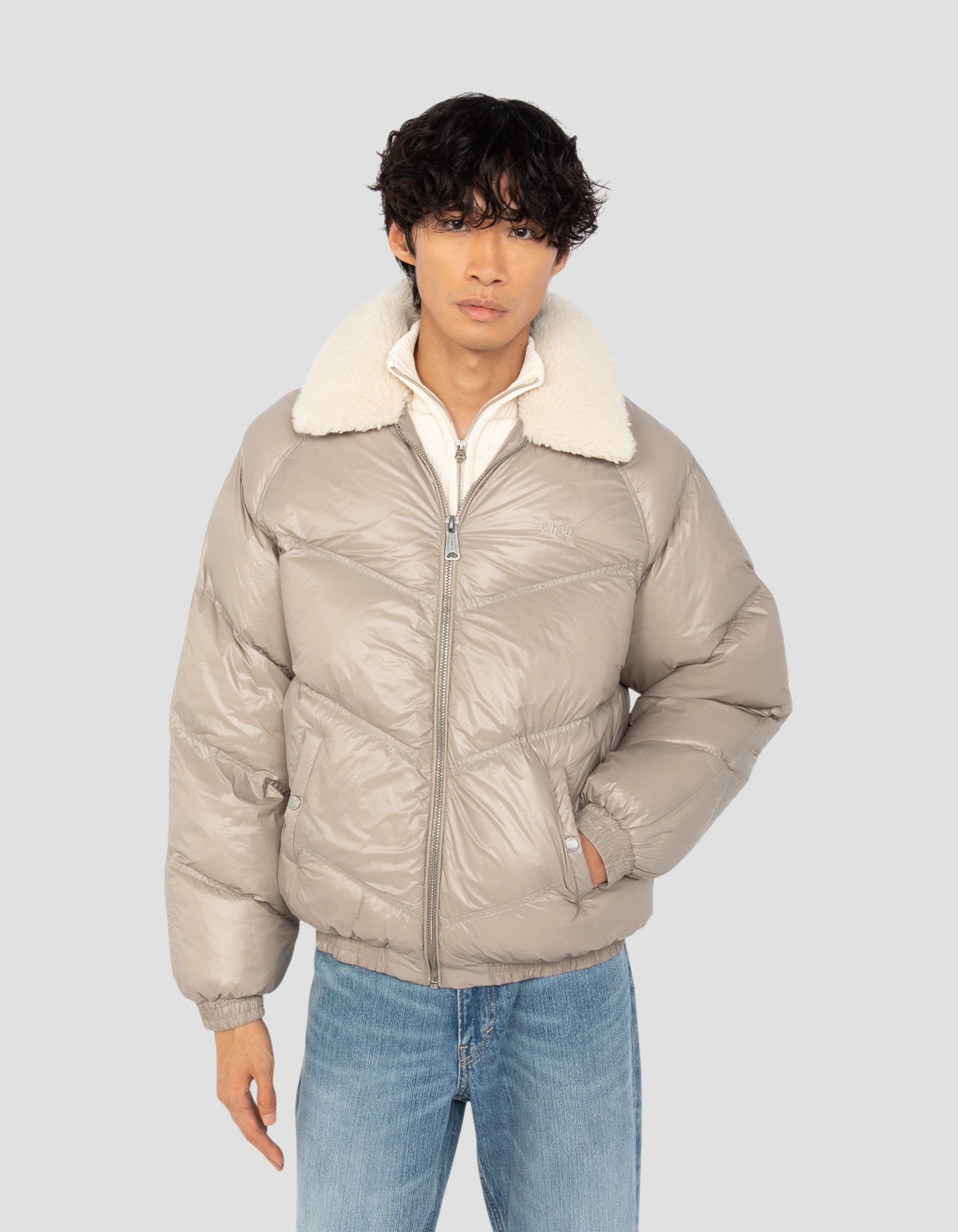 Retro Streetwear Beige Down jacket - Collin | Schott NYC® Retro Streetwear Beige Down jacket - Collin | Schott NYC®