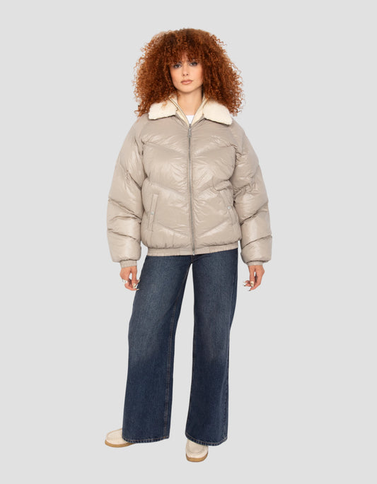 puffer jacket Retro Streetwear Shiny Beige
