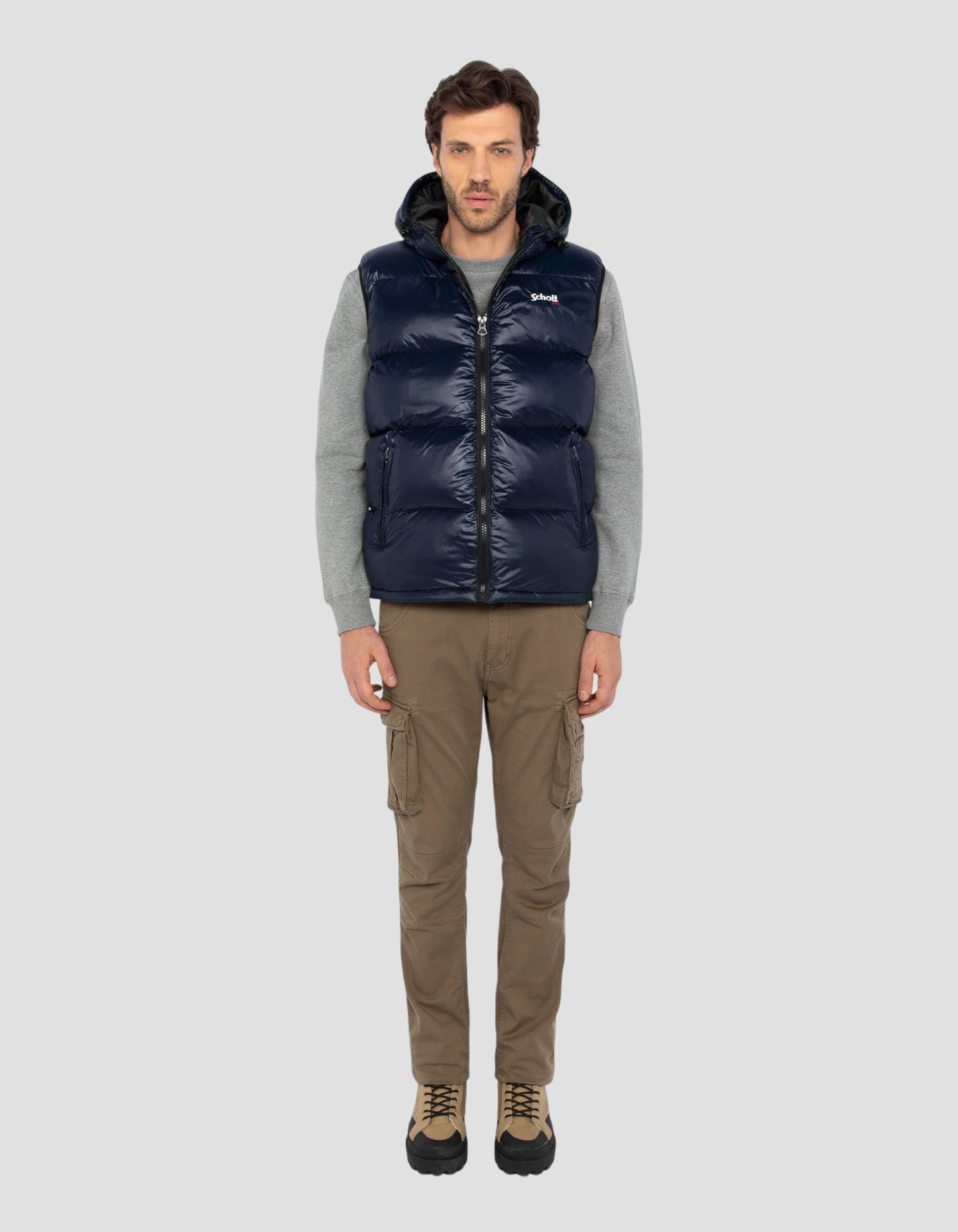 Giacca blu scuro blu scuro senza manico in cappa luccicante