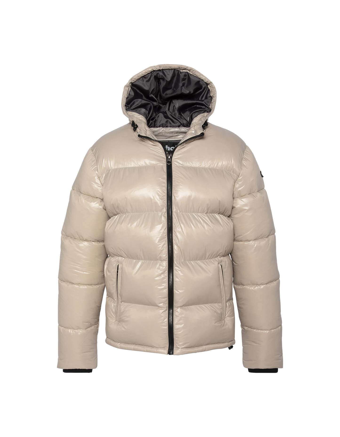 Chaqueta beige con capucha brillante