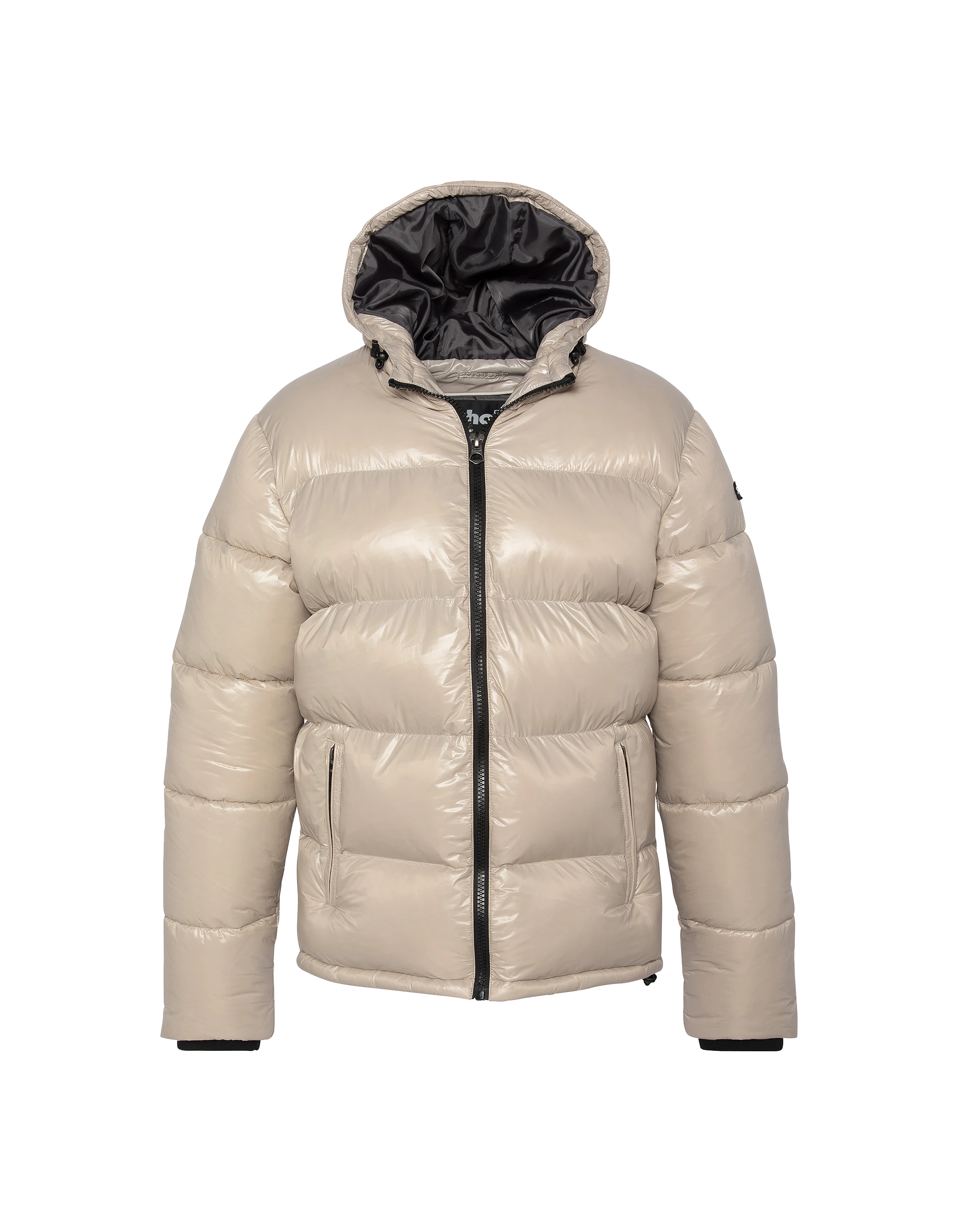 Chaqueta beige con capucha brillante-2