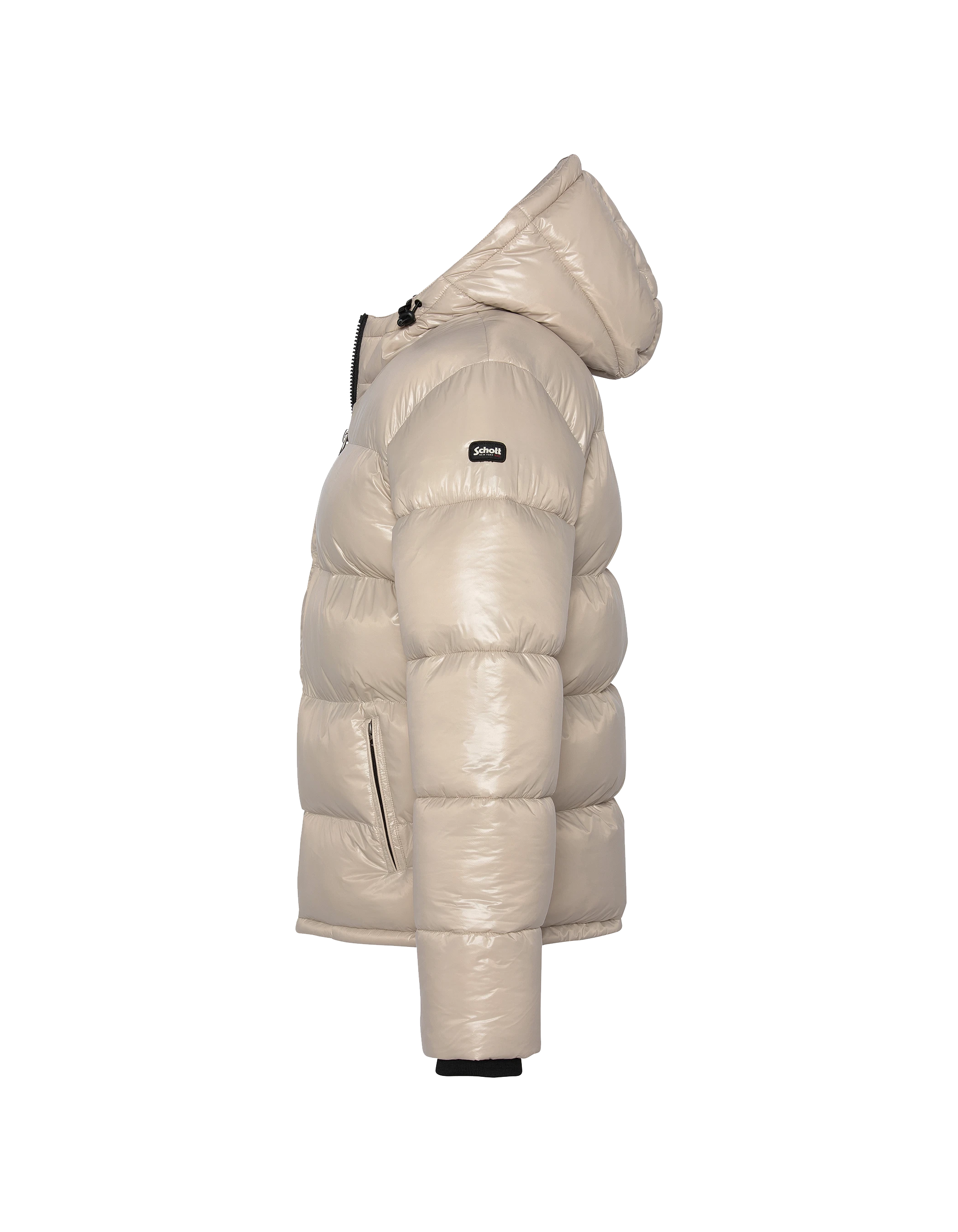 Chaqueta beige con capucha brillante-7