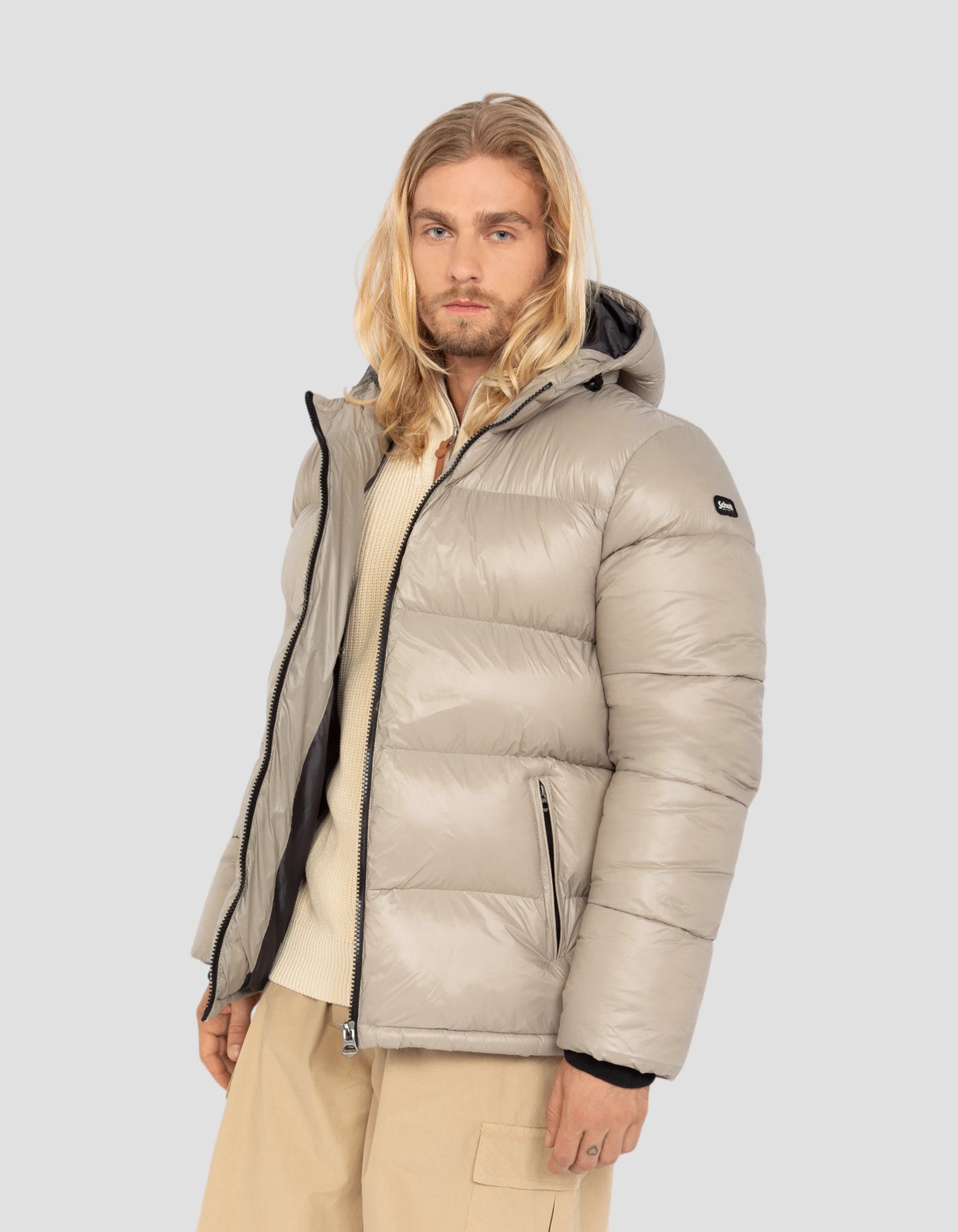 Chaqueta beige con capucha brillante