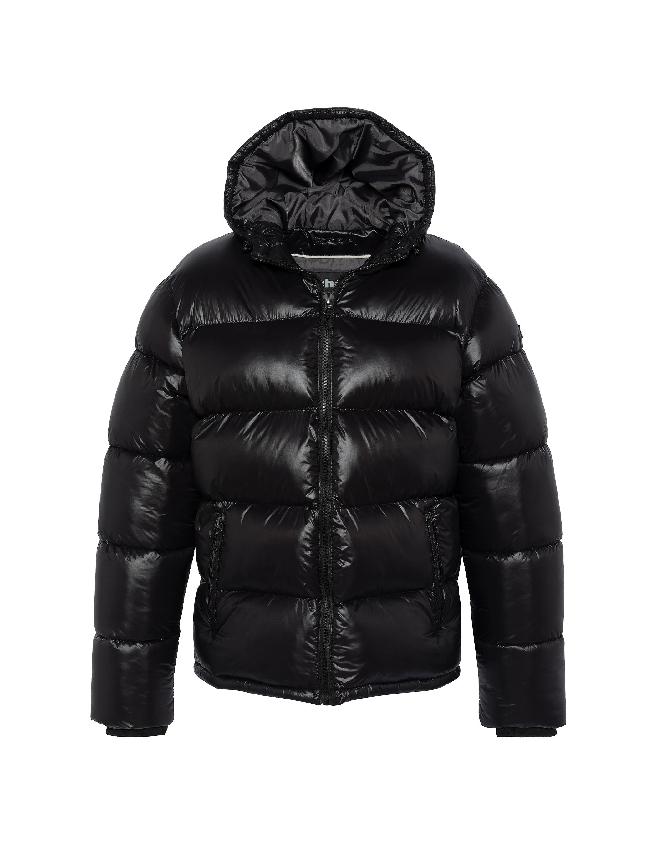 Schwarze glänzende Kapuzenjacke-1