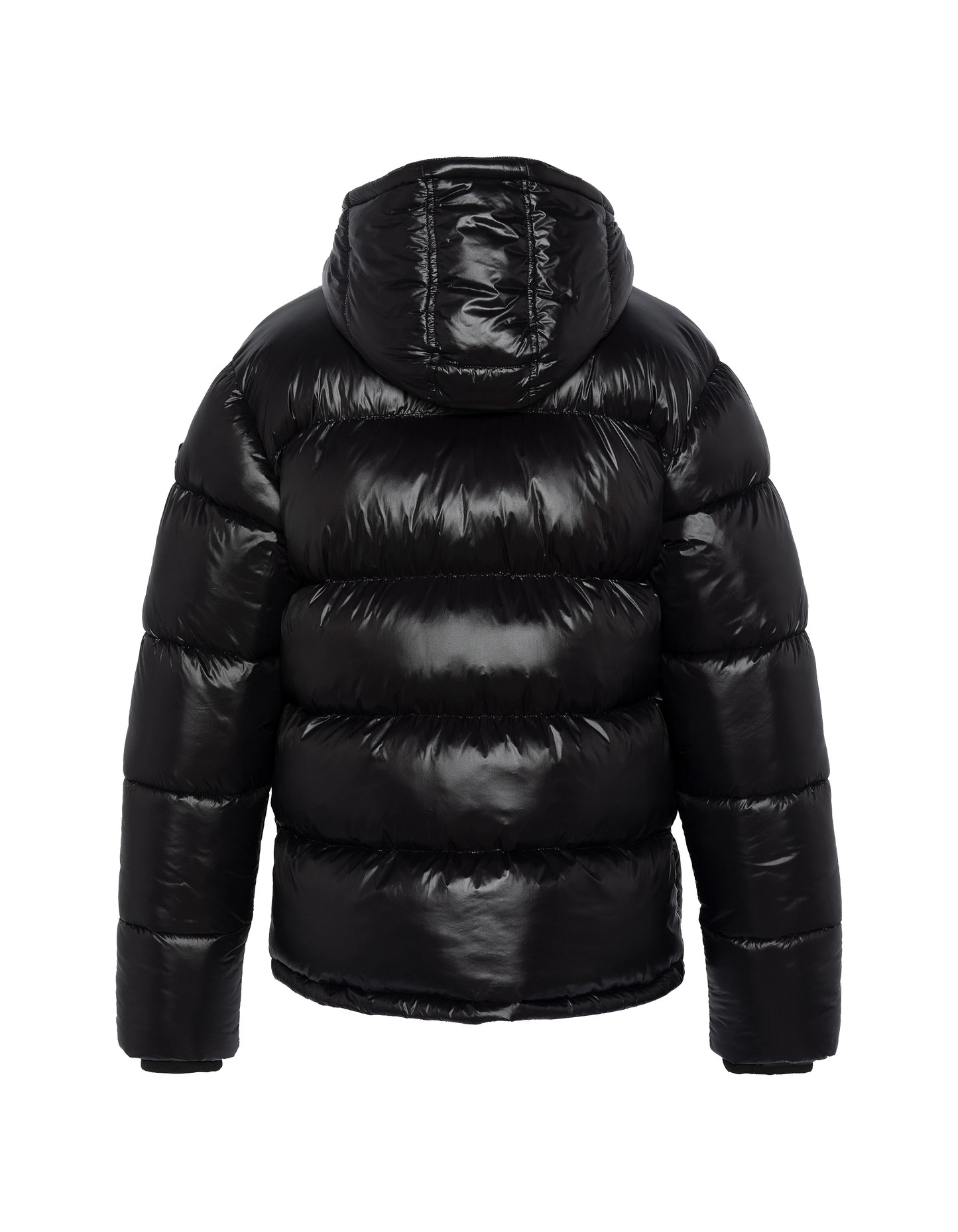 Schwarze glänzende Kapuzenjacke