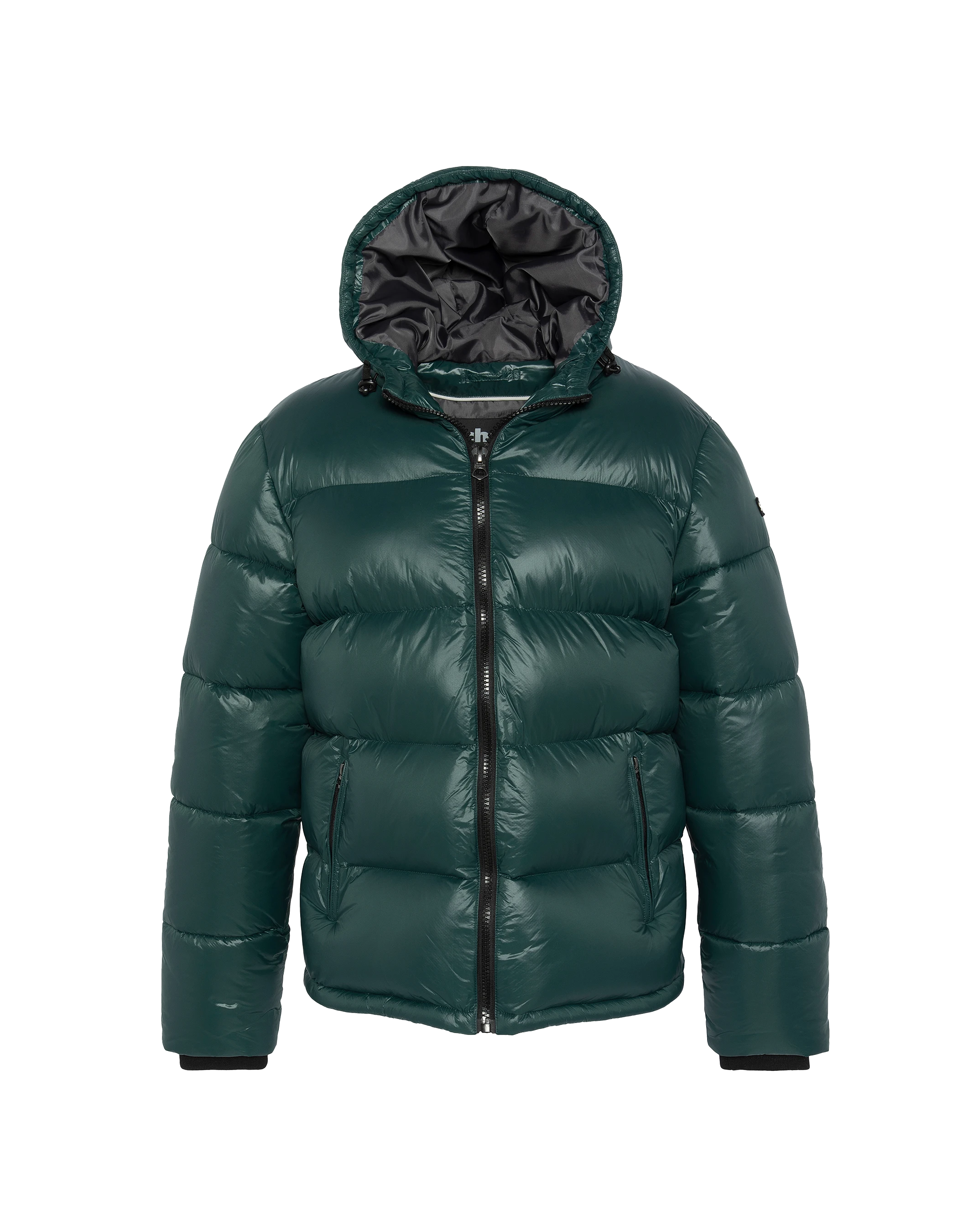 Doudoune vert forêt à capuche shiny-1