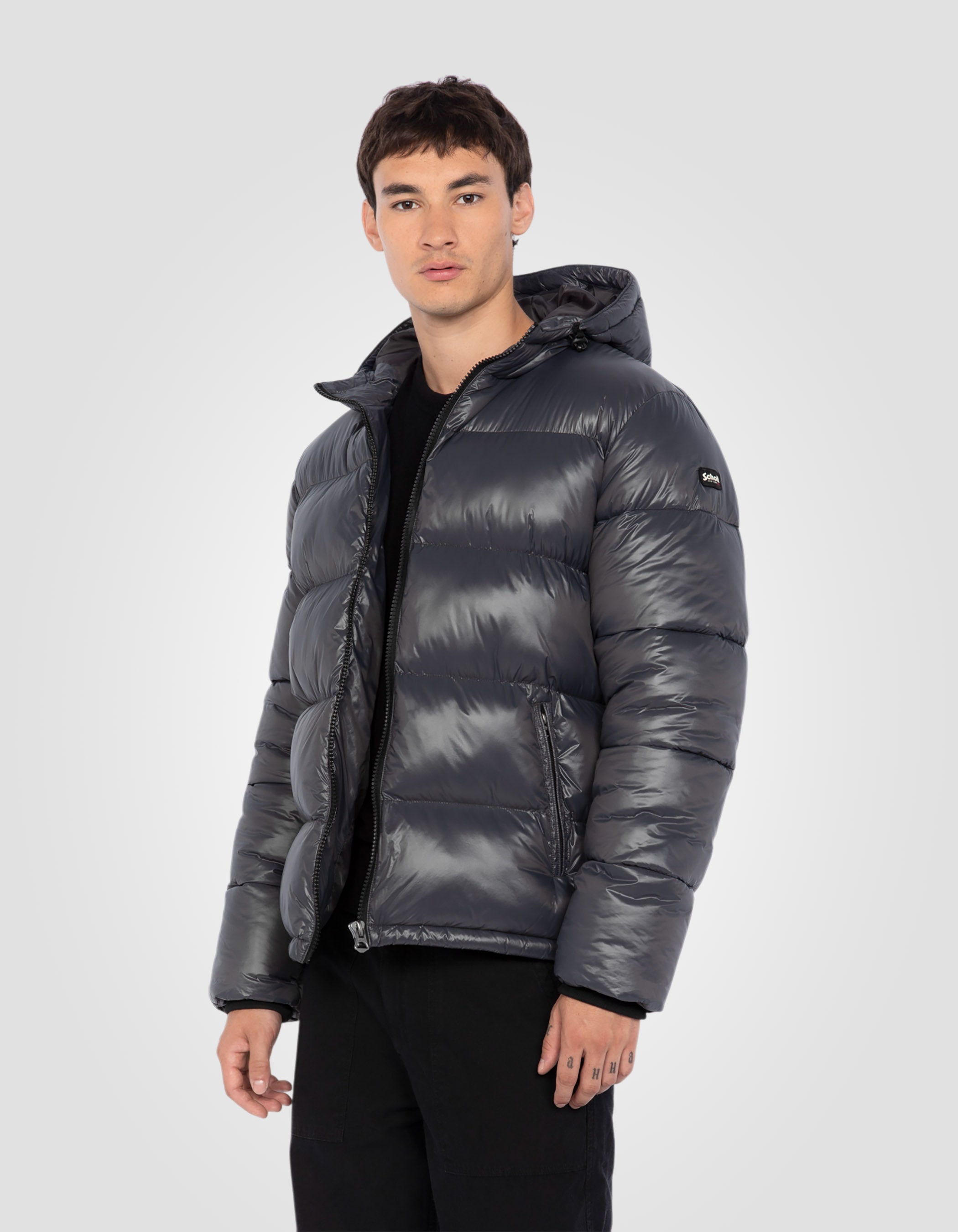 Chaqueta antracita con capucha brillante-3