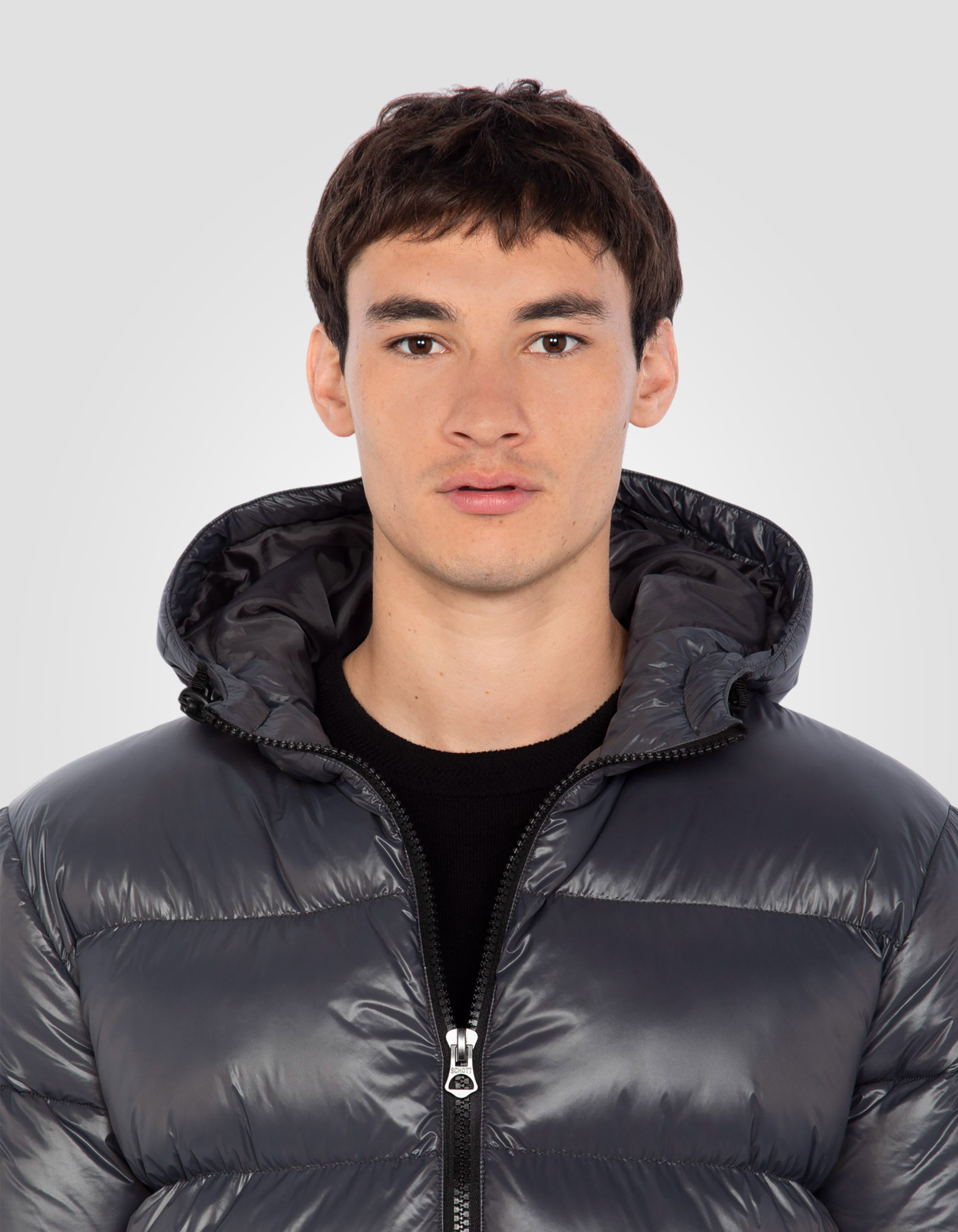 Chaqueta antracita con capucha brillante-5