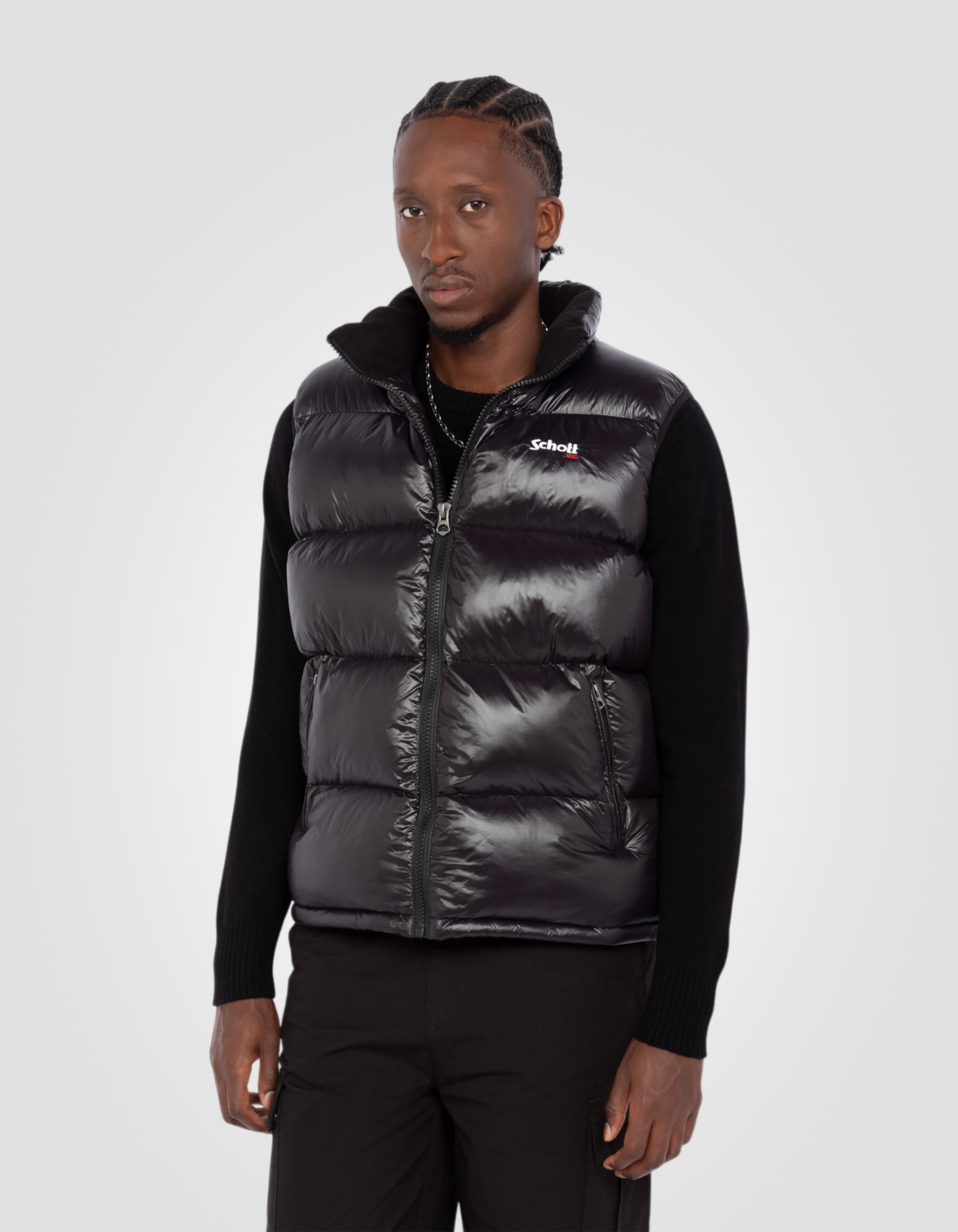 Giacca nera senza maniche lucida-3