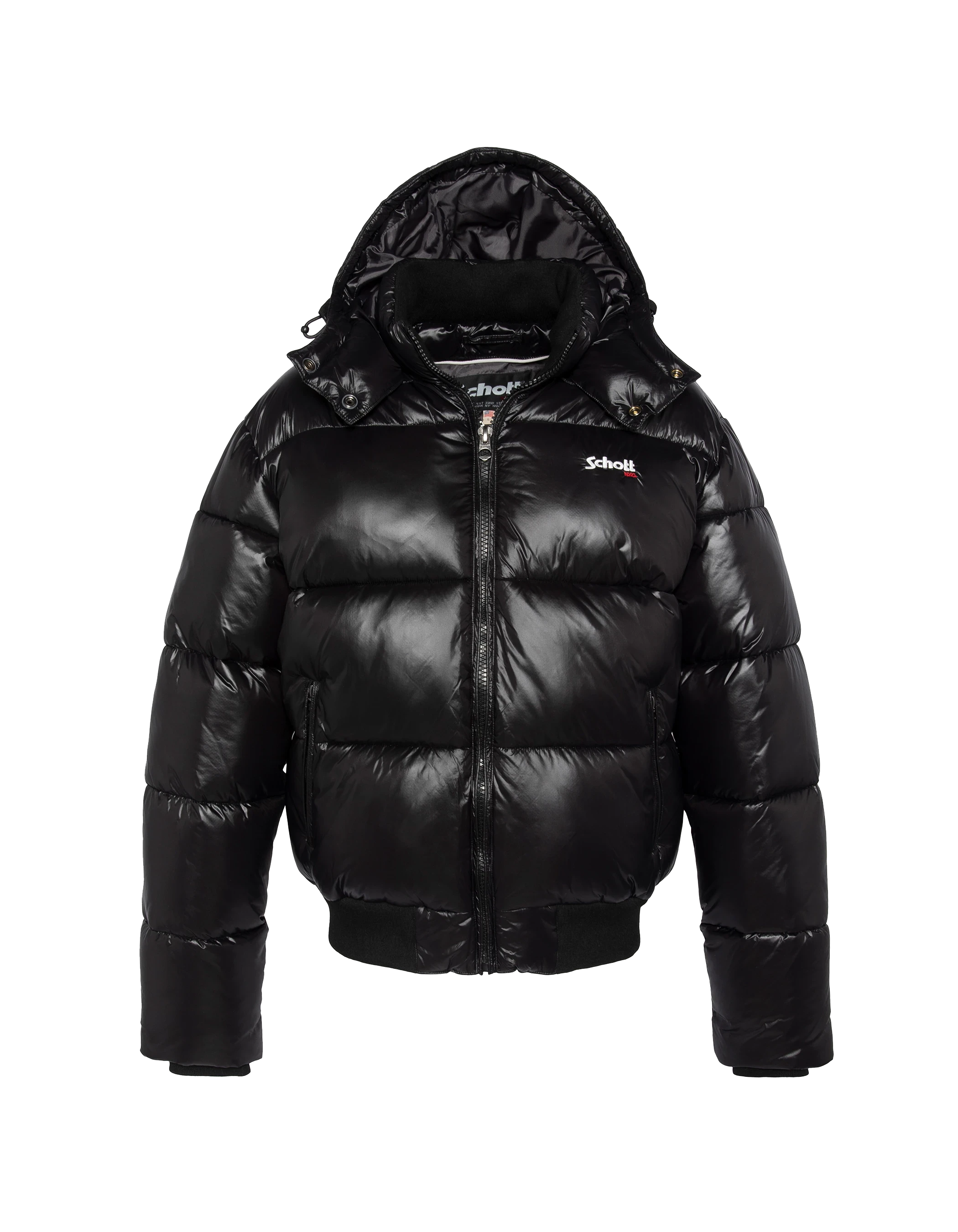 puffer jacket black with shiny hood, boxy fit-2