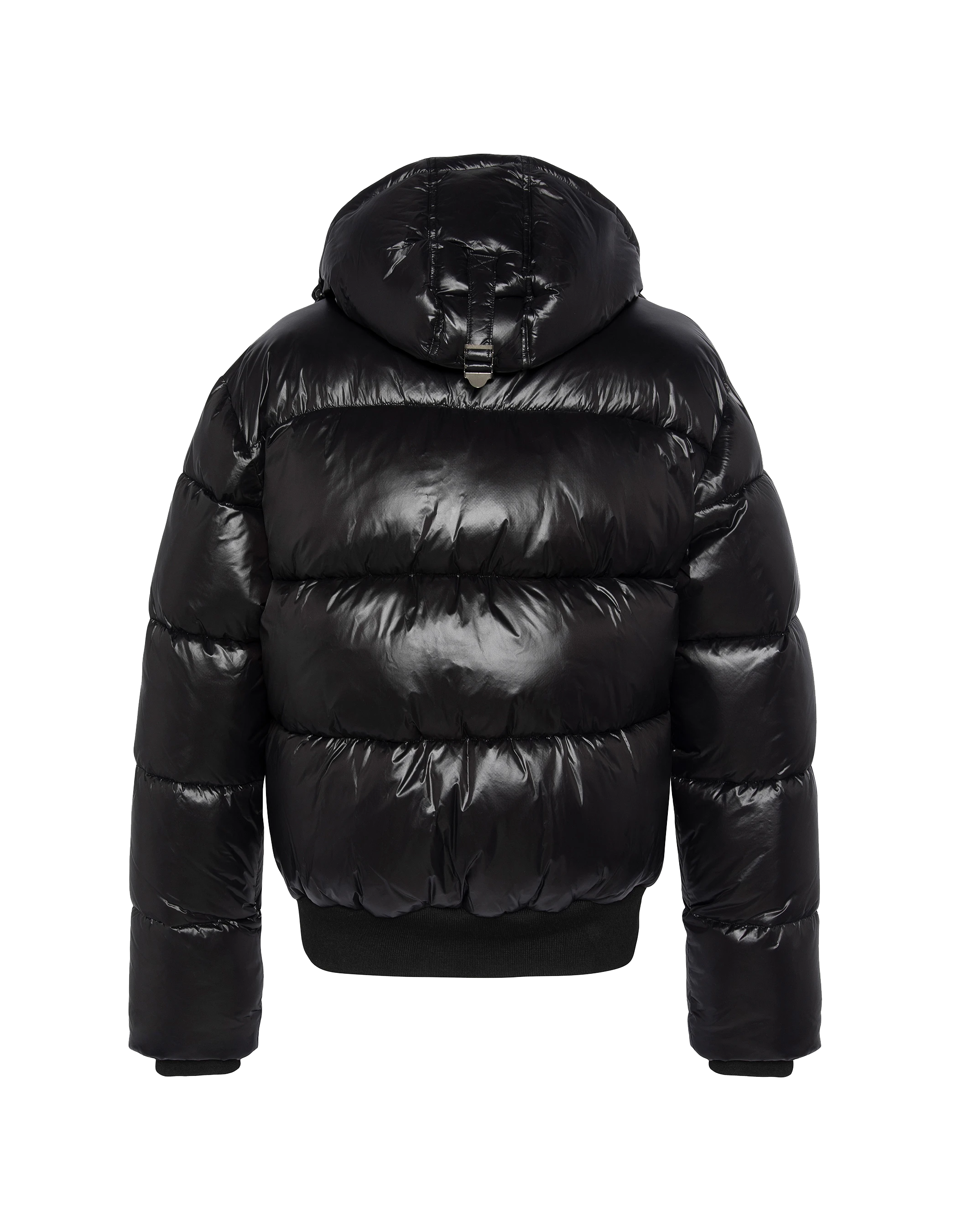 puffer jacket black with shiny hood, boxy fit-8