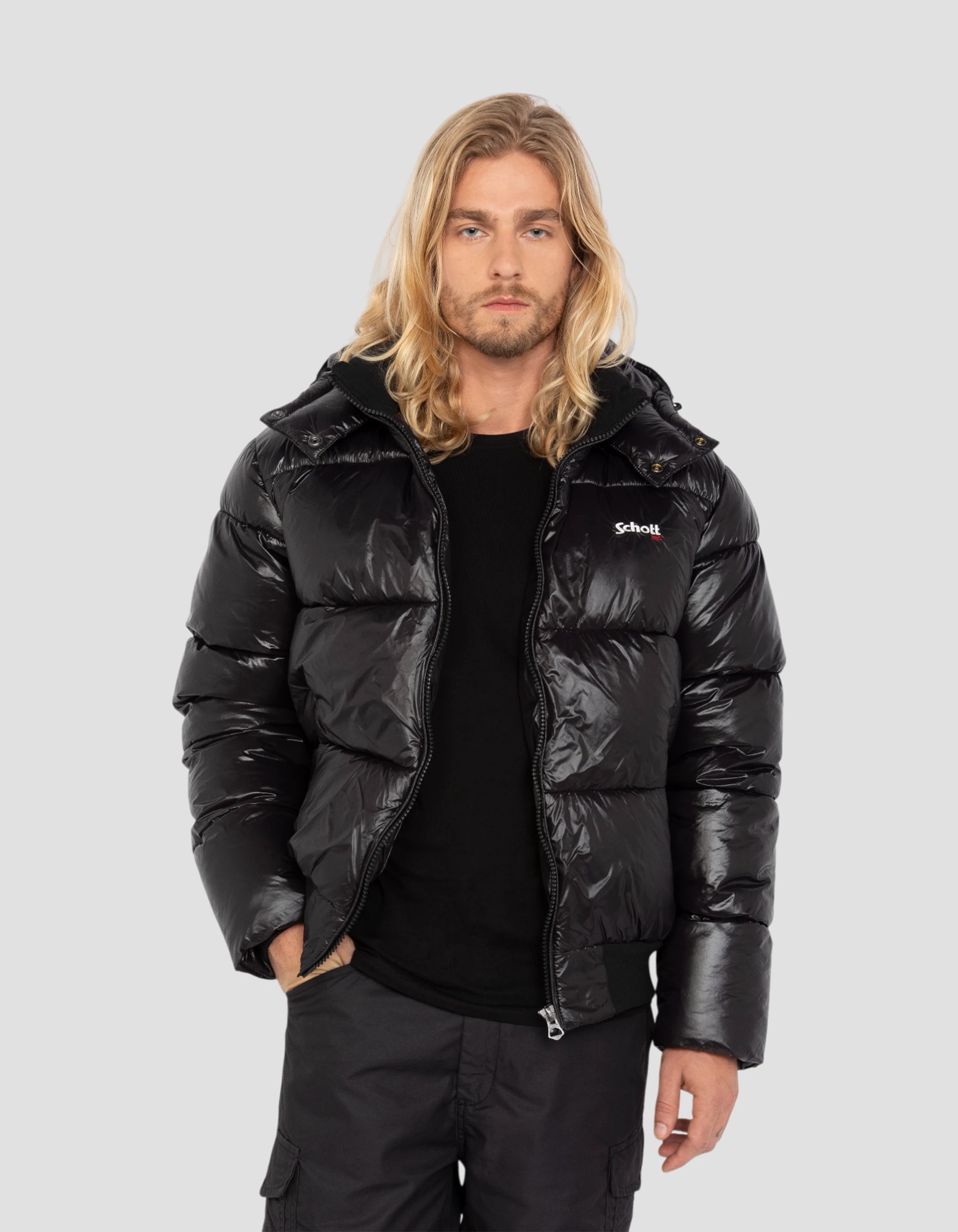 puffer jacket black with shiny hood, boxy fit-4