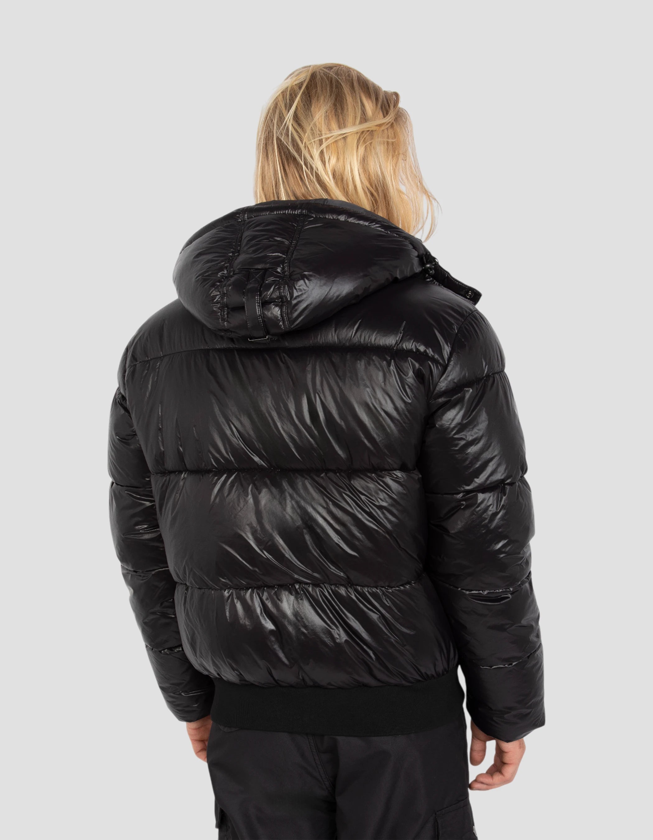 puffer jacket black with shiny hood, boxy fit-6