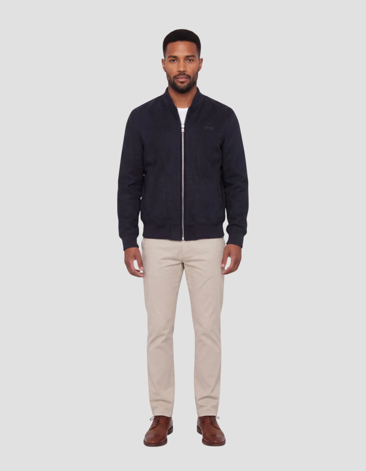 Blouson bleu marine en laine mélangée-1