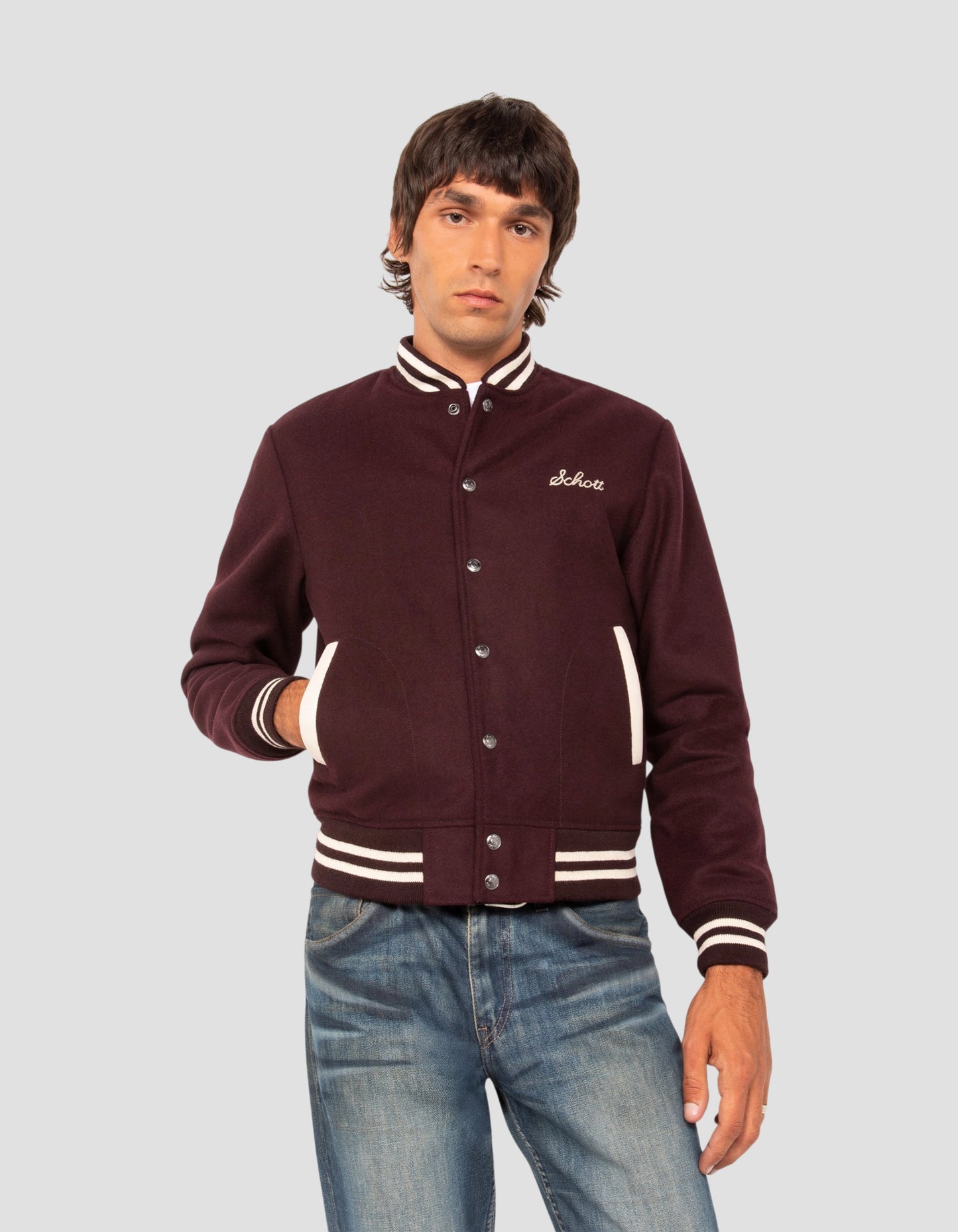 varsity jacket burgundy wool