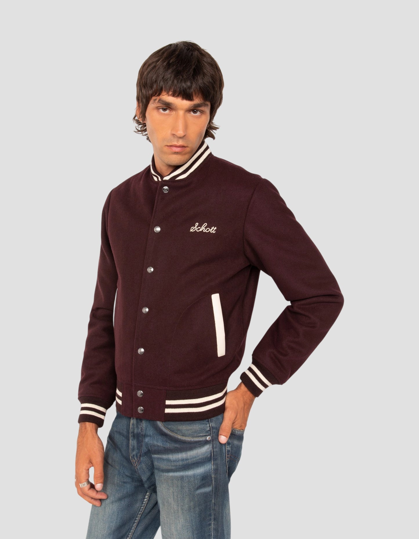 varsity jacket burgundy wool