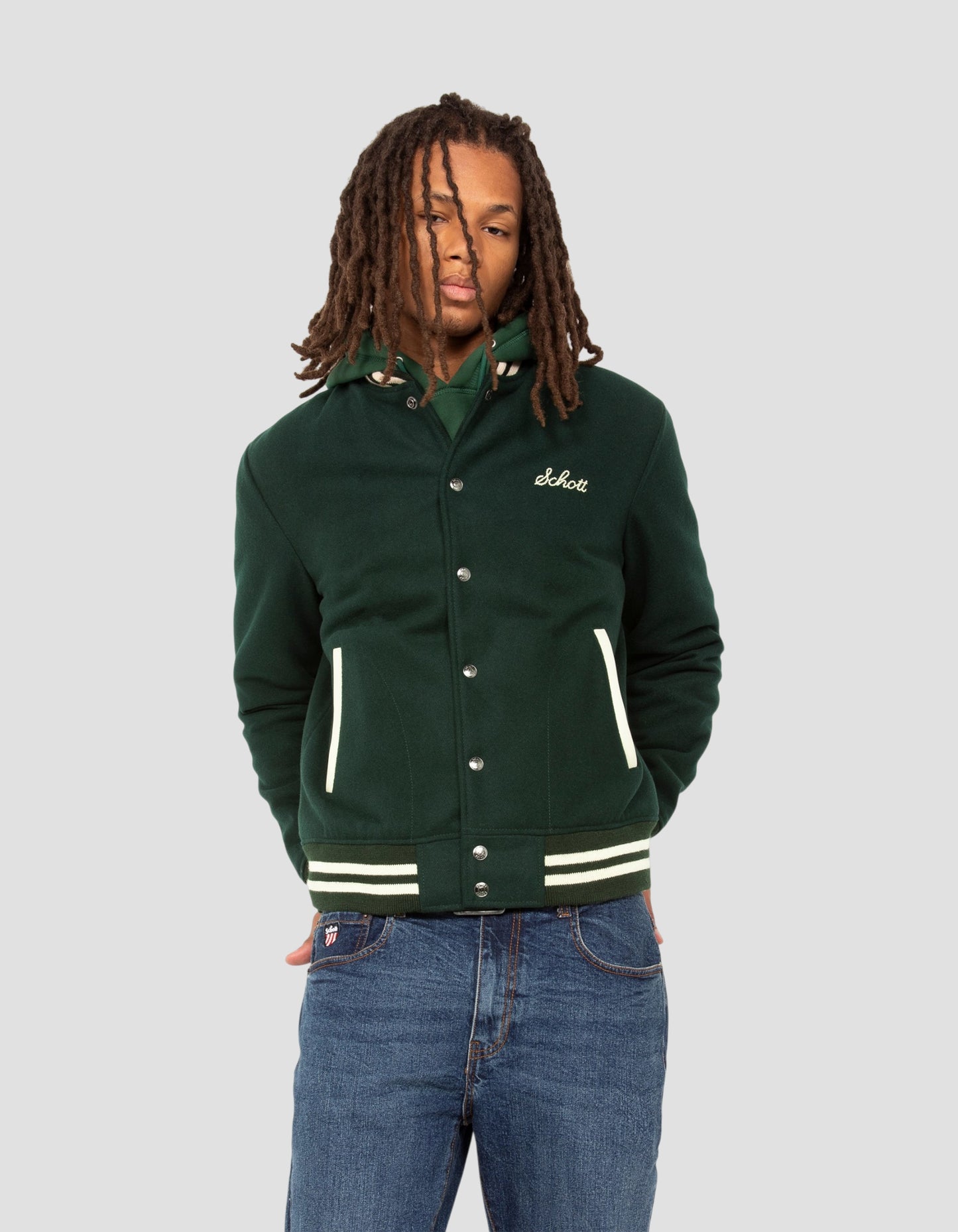 varsity jacket green wool