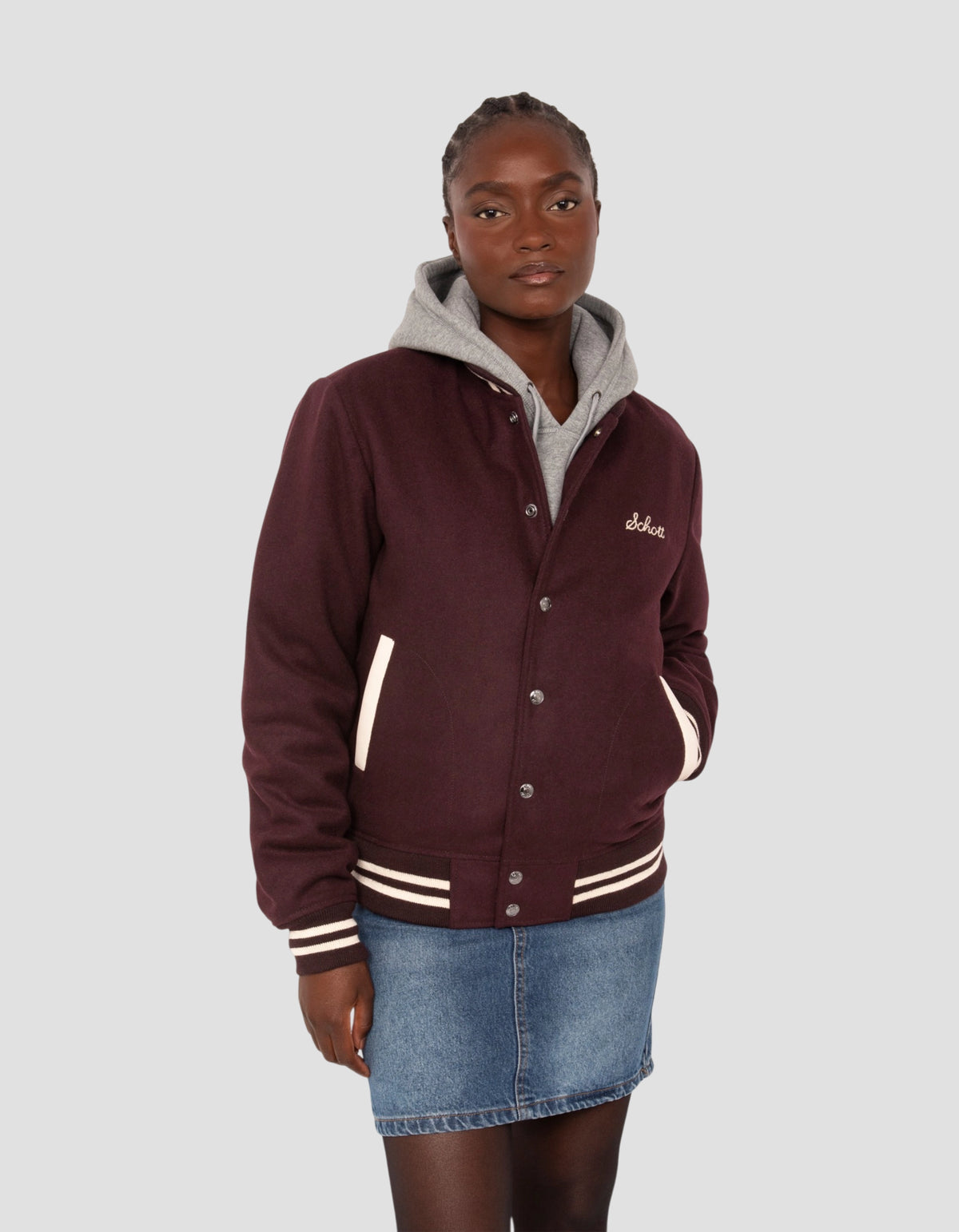 varsity jacket burgundy wool