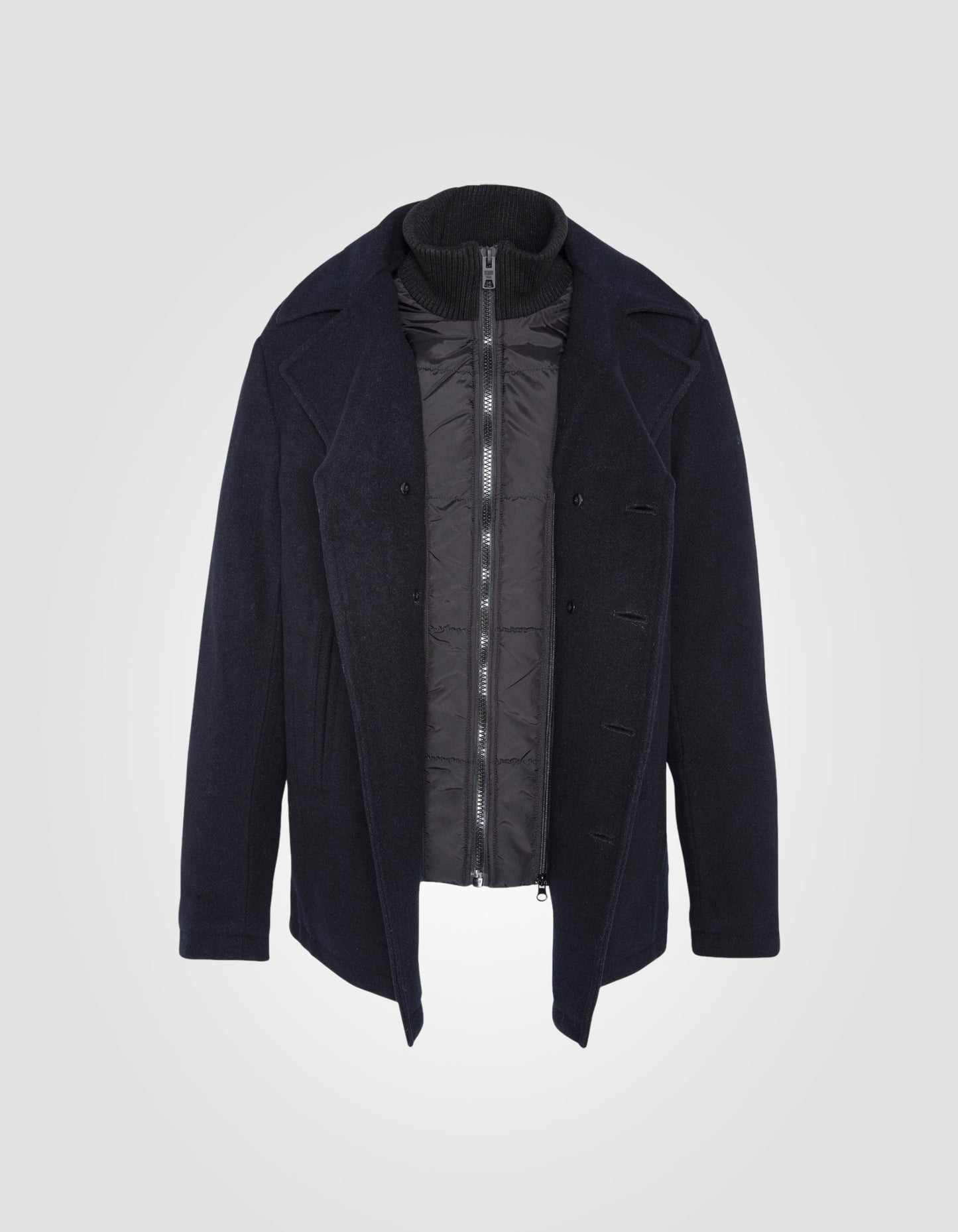 Dunkle Marinebirne in Wolle gemischt mit abnehmbarem Plastron, großer Größe