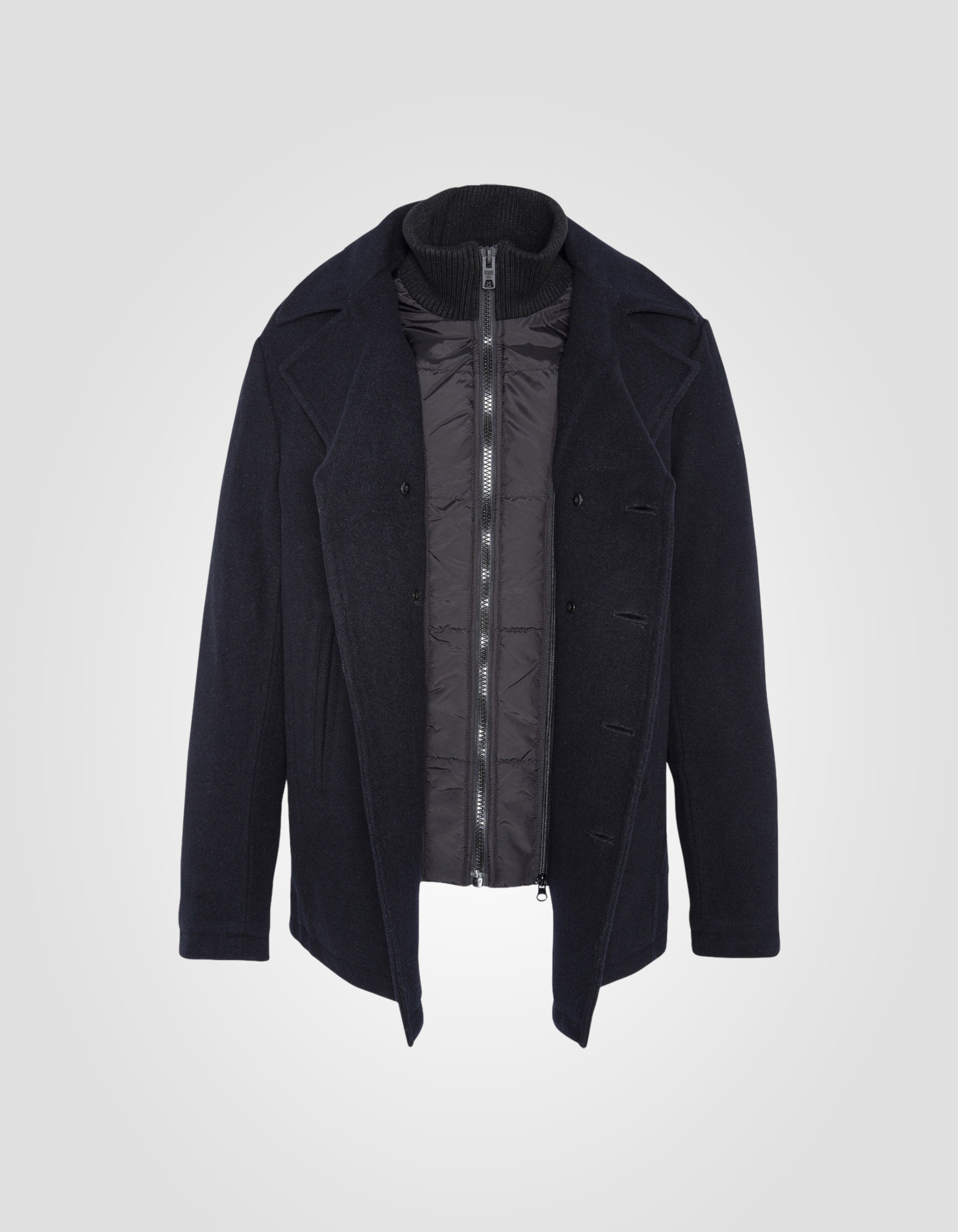 Dunkle Marinebirne in Wolle gemischt mit abnehmbarem Plastron, großer Größe-7