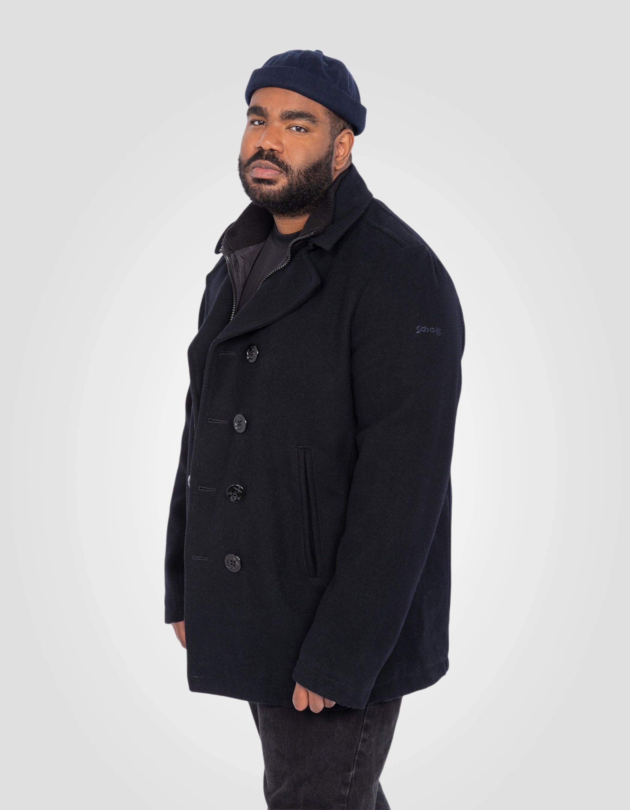 Dunkle Marinebirne in Wolle gemischt mit abnehmbarem Plastron, großer Größe-4