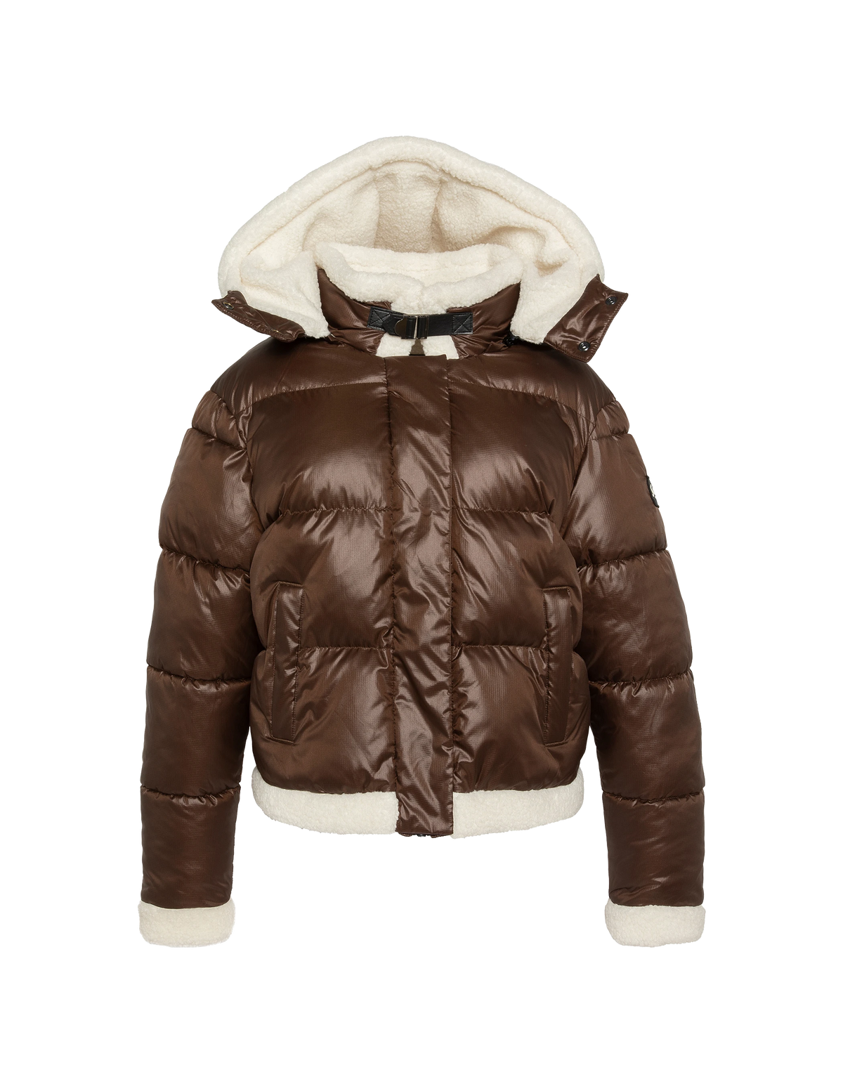 Doudoune à capuche chocolat doublée sherpa