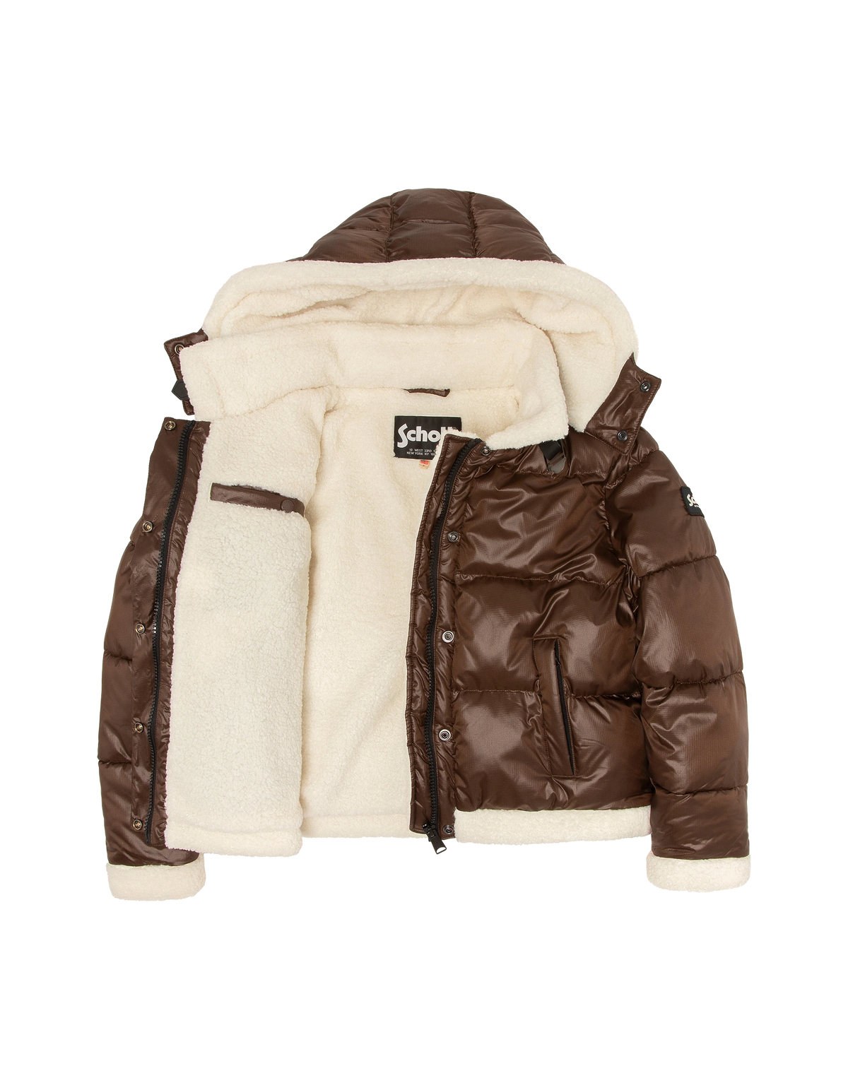 Doudoune à capuche chocolat doublée sherpa