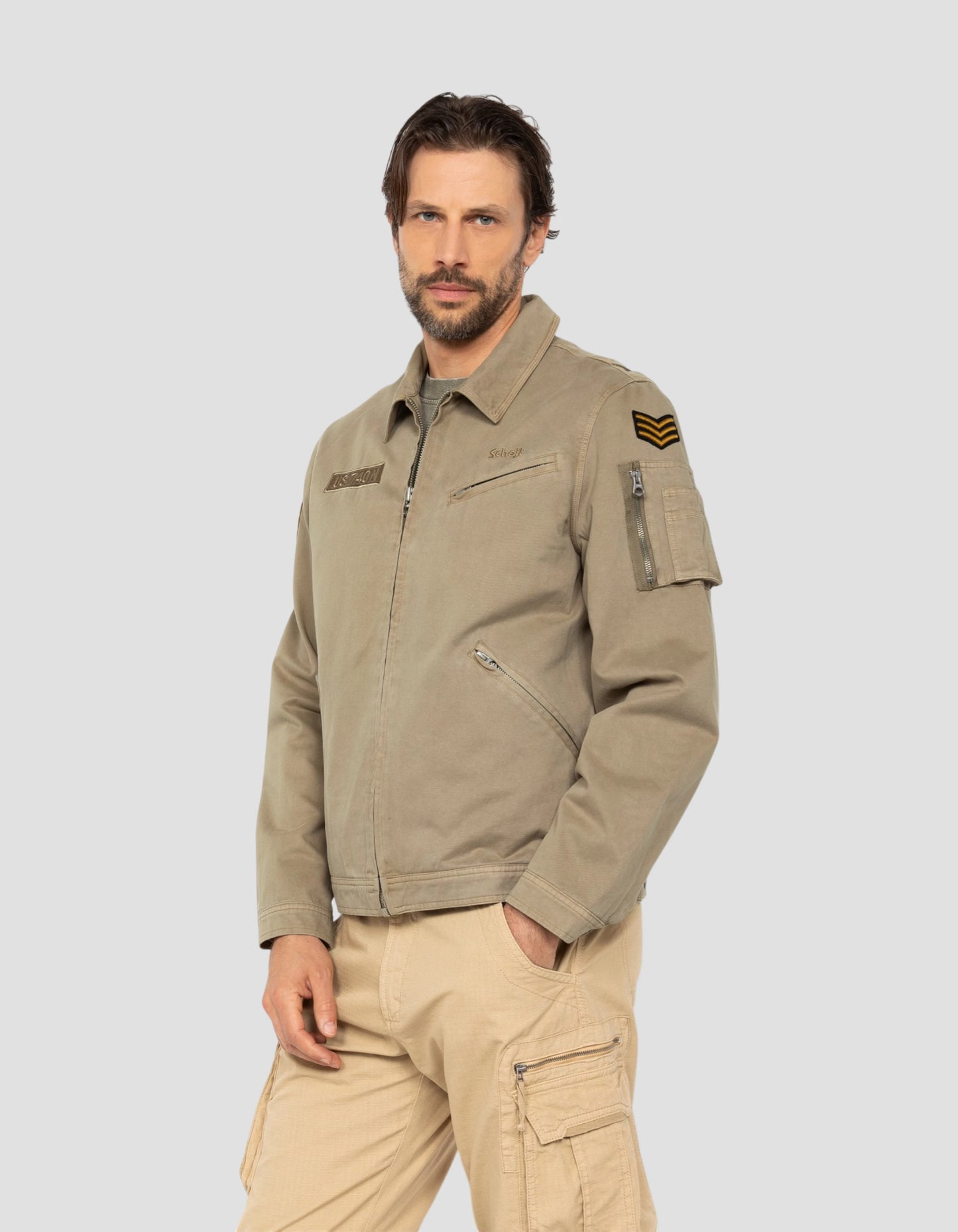 Blouson army taupe badgé