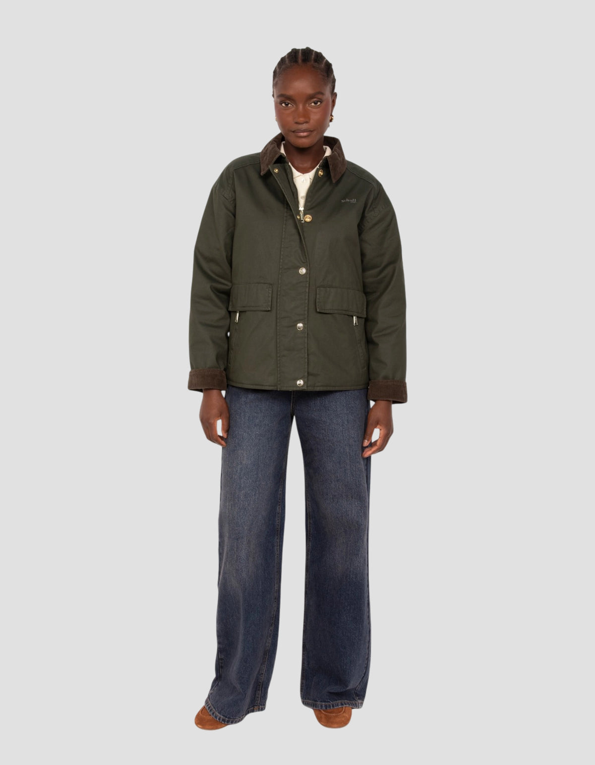 Veste farmer kaki foncé en coton ciré