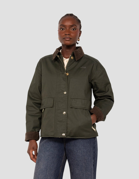 Veste farmer kaki foncé en coton ciré