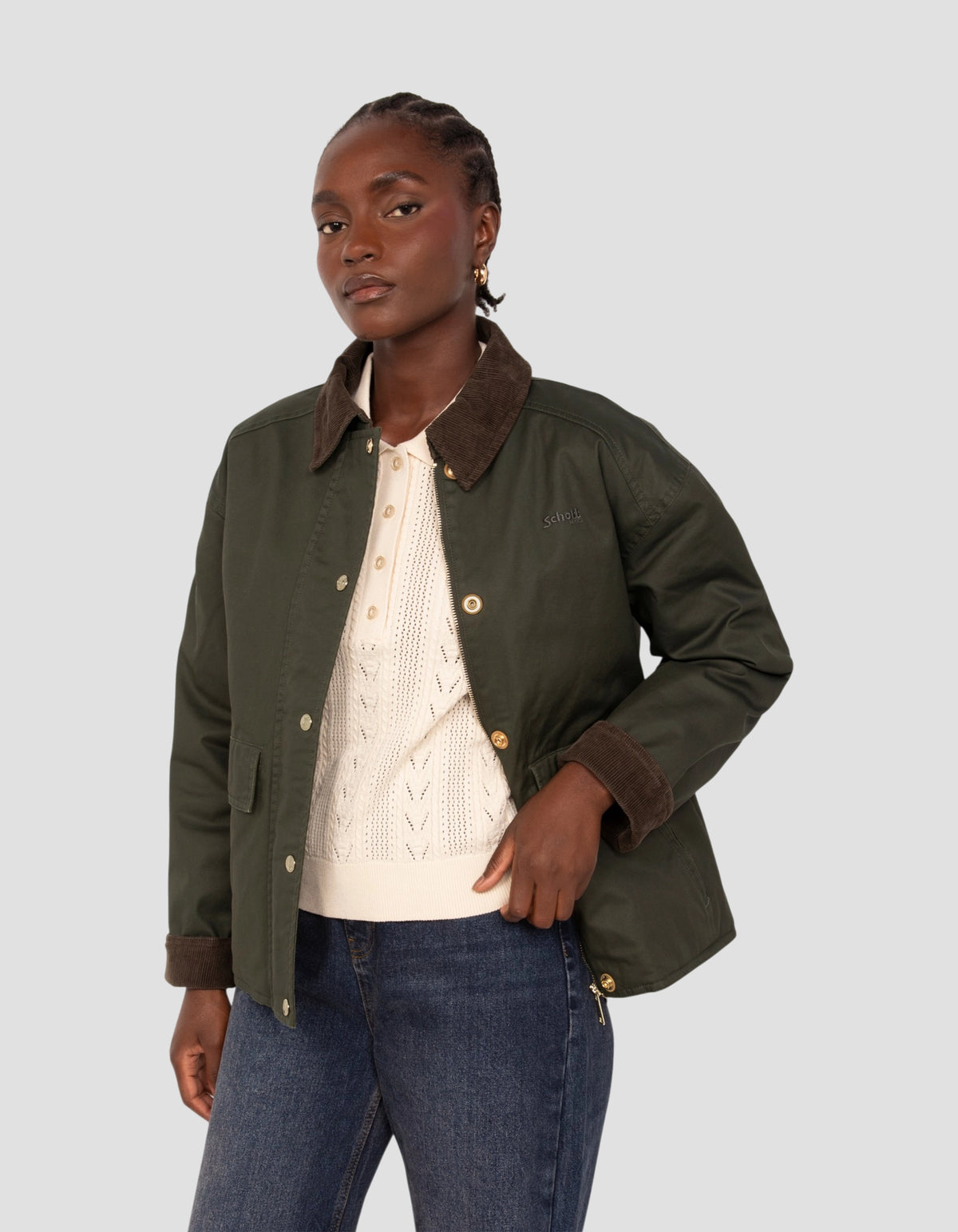 Veste farmer kaki foncé en coton ciré