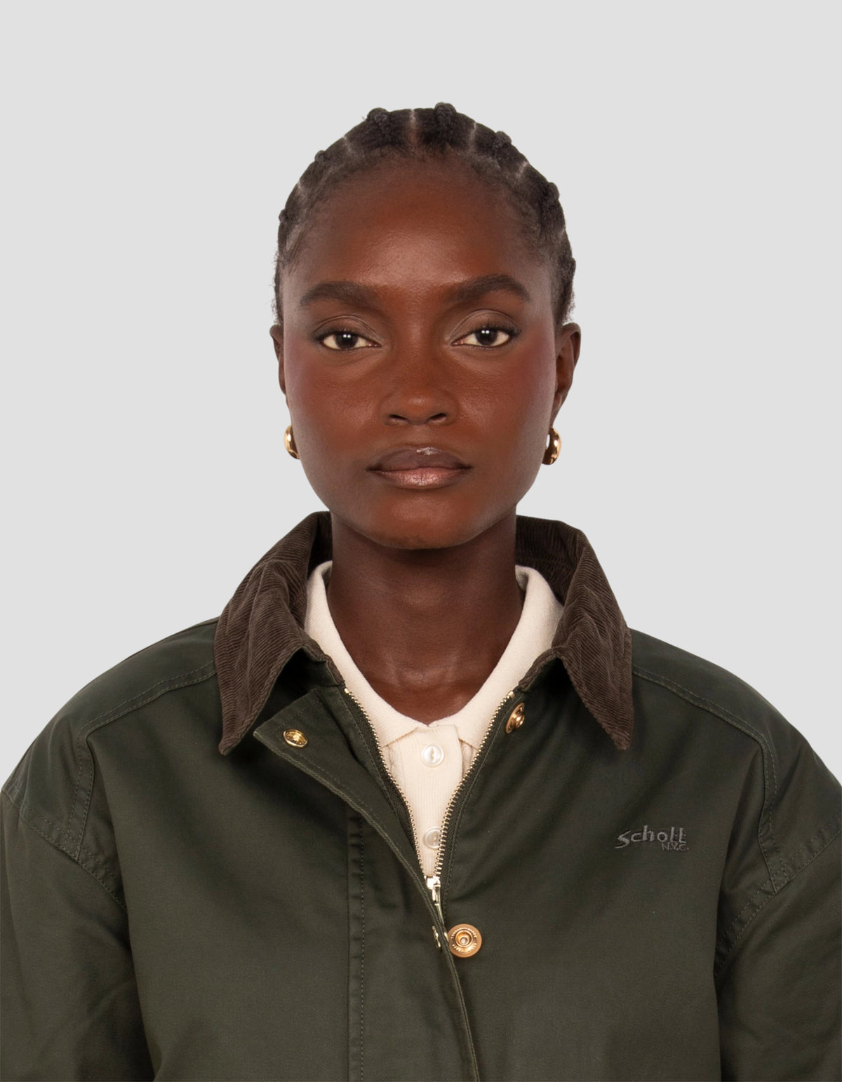 Veste farmer kaki foncé en coton ciré