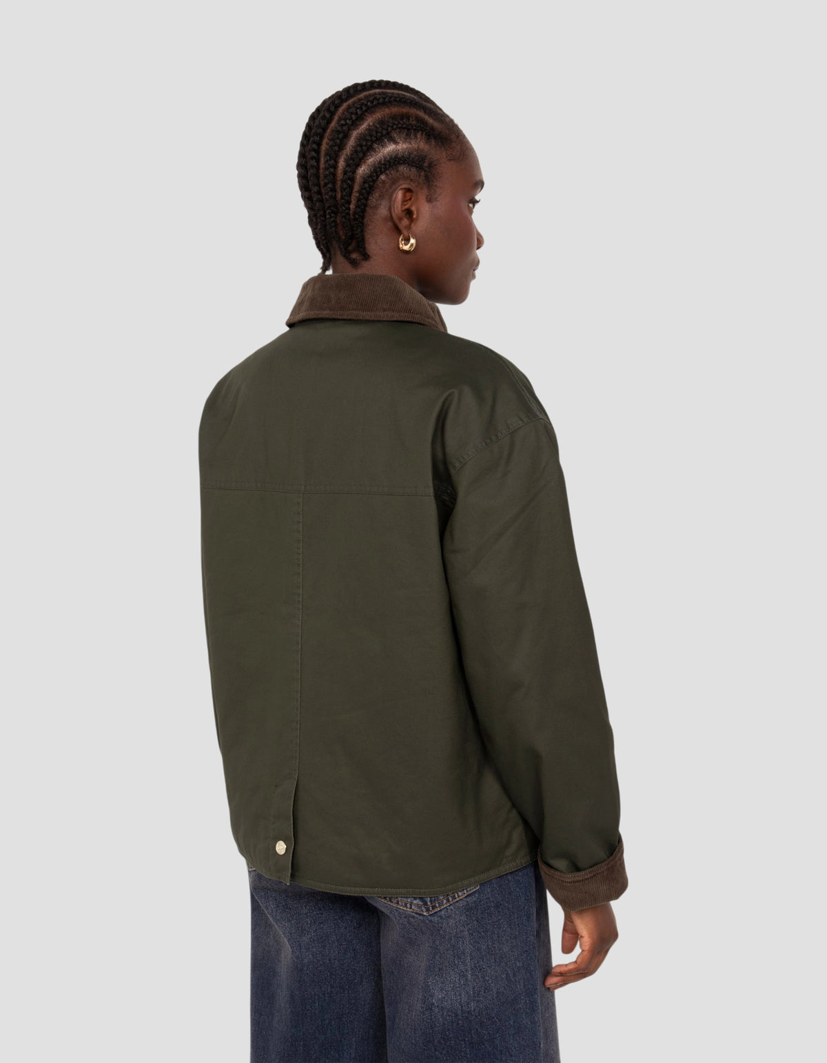Veste farmer kaki foncé en coton ciré-6