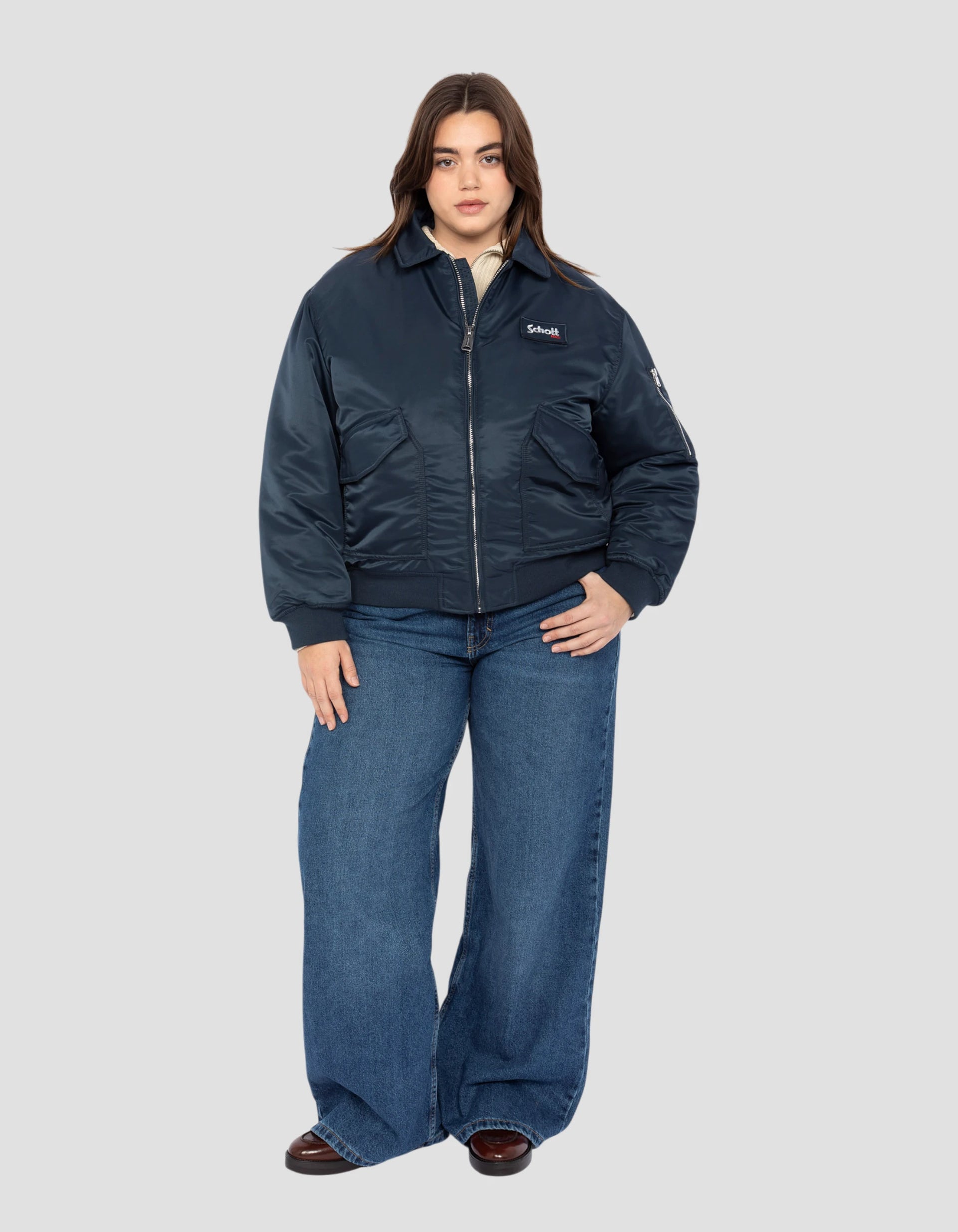Recycled Nylon CWU navy pilot jacket, comfort fit, plus size