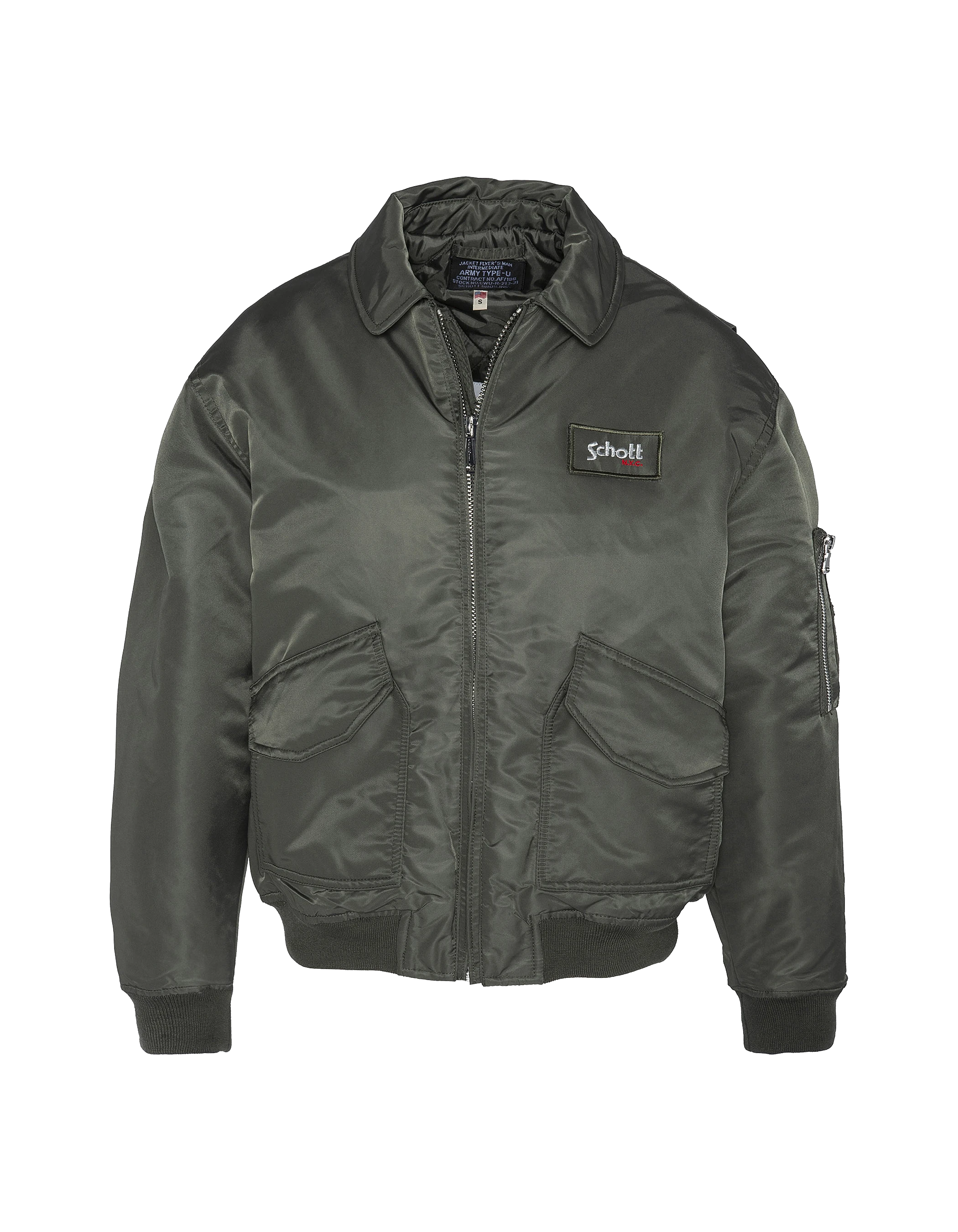 Bomber pilote CWU sage kaki en nylon recyclé, coupe confort, grande taille-1