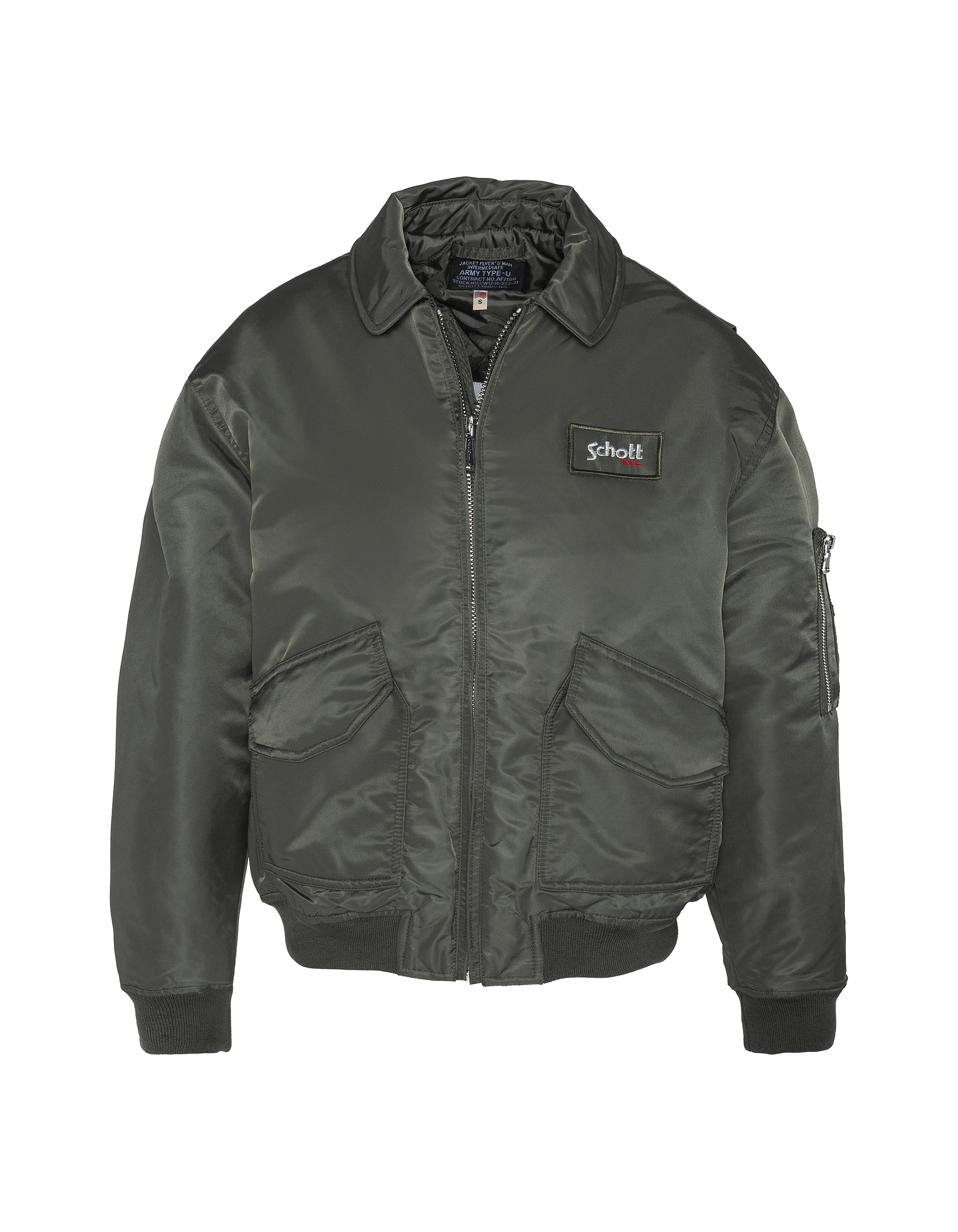 Bomber pilote CWU sage kaki en nylon recyclé, coupe confort, grande taille-1