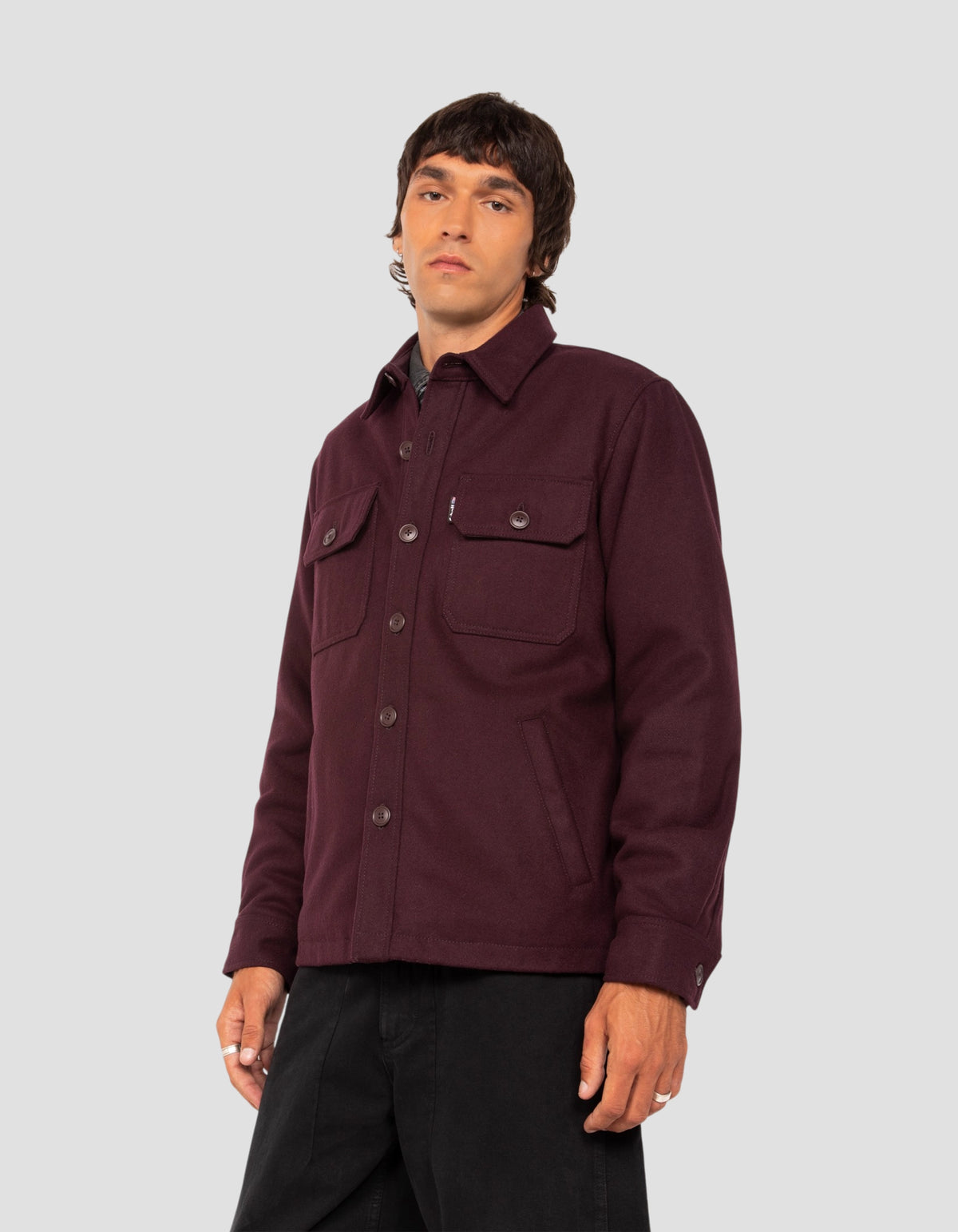 Chaqueta burdeos mezcla lana con botones