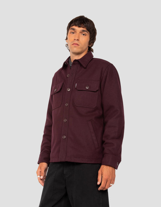 Bordeauxrote Jacke aus Wollmischgewebe mit Knöpfen